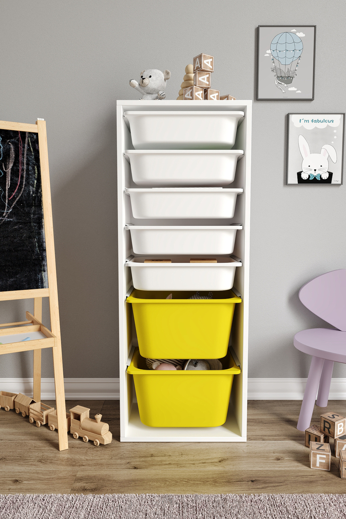 Baby Darling %100 MDF - XL Mono 7 Sepetli Oyuncak Dolabı