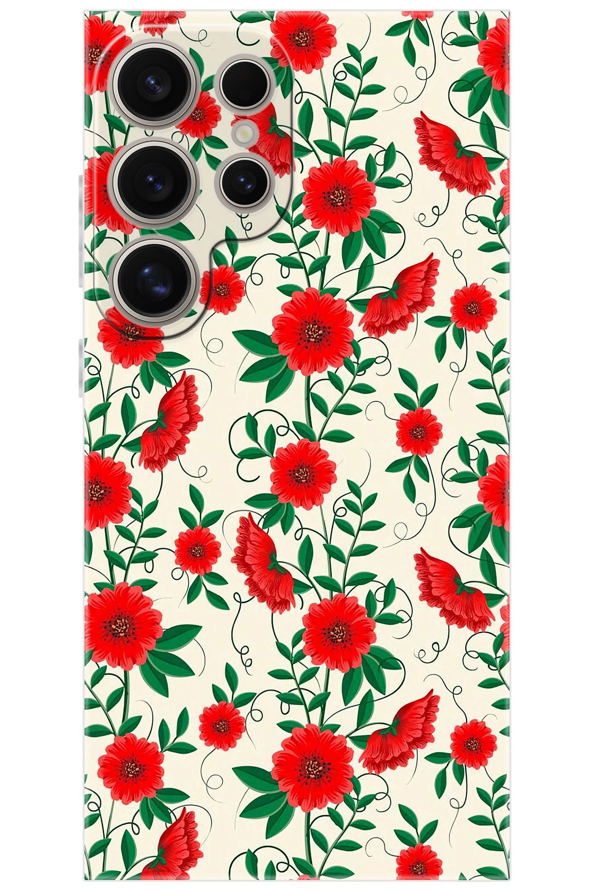 Ceppare Samsung Galaxy S24 ULTRA (SM-S928B) Uyumlu Kılıf Desenli Silikon Kırmızı Çiçekler STK:717 CP-h8nR3YB