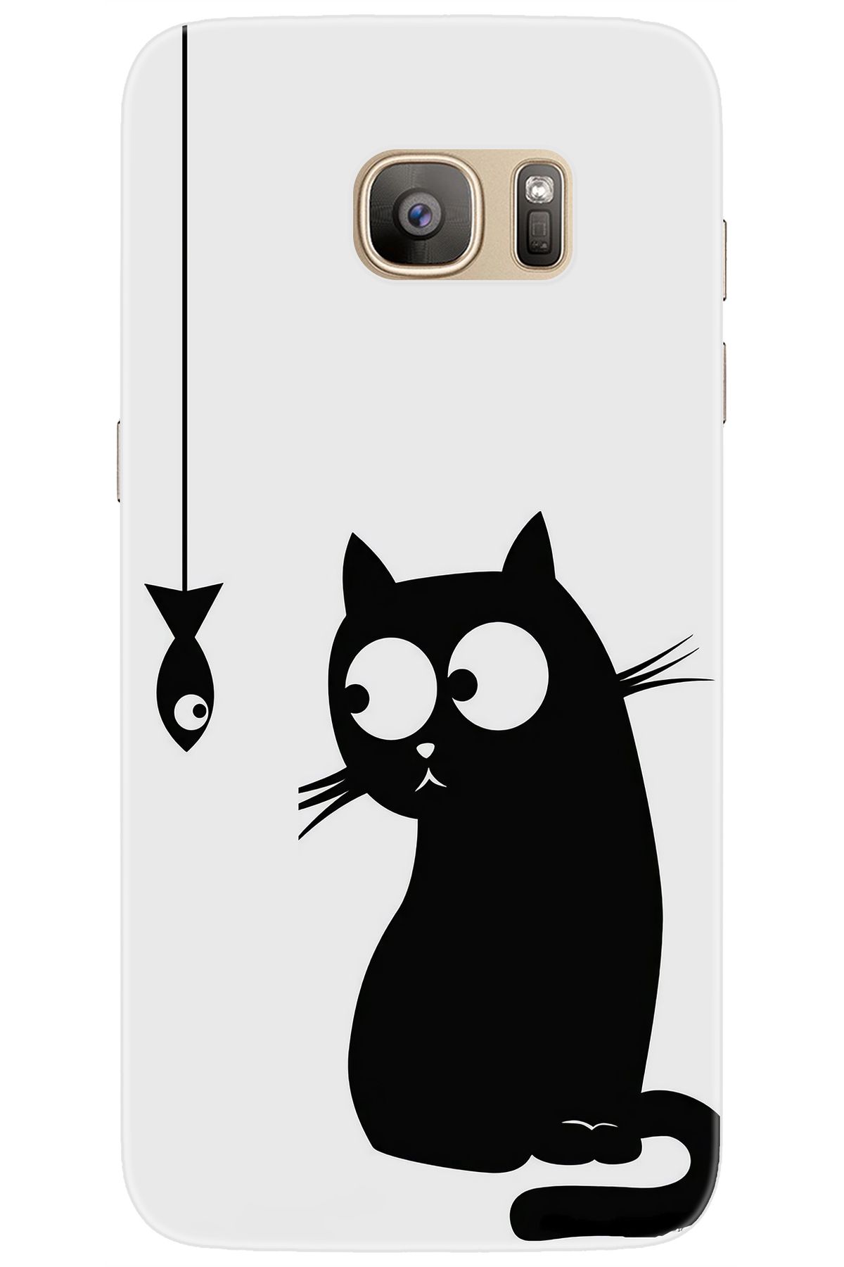 Ceppare Samsung Galaxy S7 EDGE (SM-G935F) Uyumlu Kılıf Desen Baskı Silikon Balık ve Kedi STK:747 CP-uojyZaZ