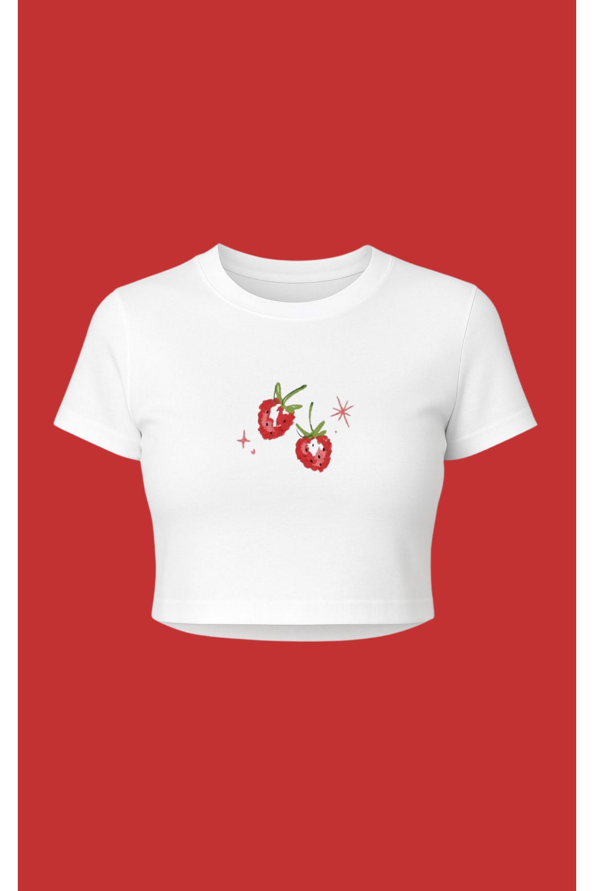 Altair Tr Beyaz Çilek Strawberry Baskılı Crop Pinterst Tipi Tşört