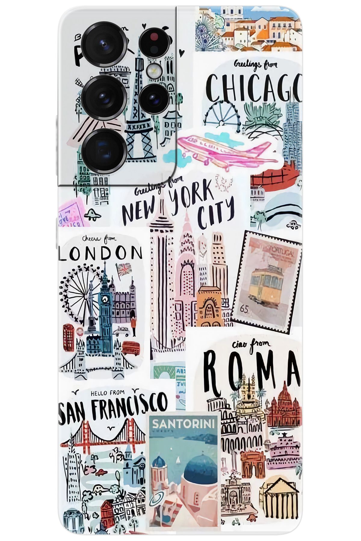 Ceppare Samsung Galaxy S21 ULTRA (SM-G998B) Uyumlu Kılıf Desen Silikon Newyork Roma London STK624 CP-OZXPjzY