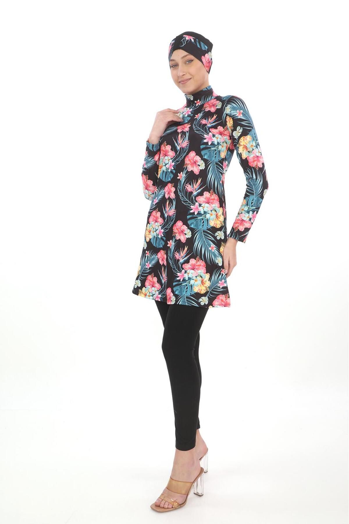 EB beachwear ÇİÇEK DESENLİ LİKRALI TAM KAPALI TESETTÜR MAYO