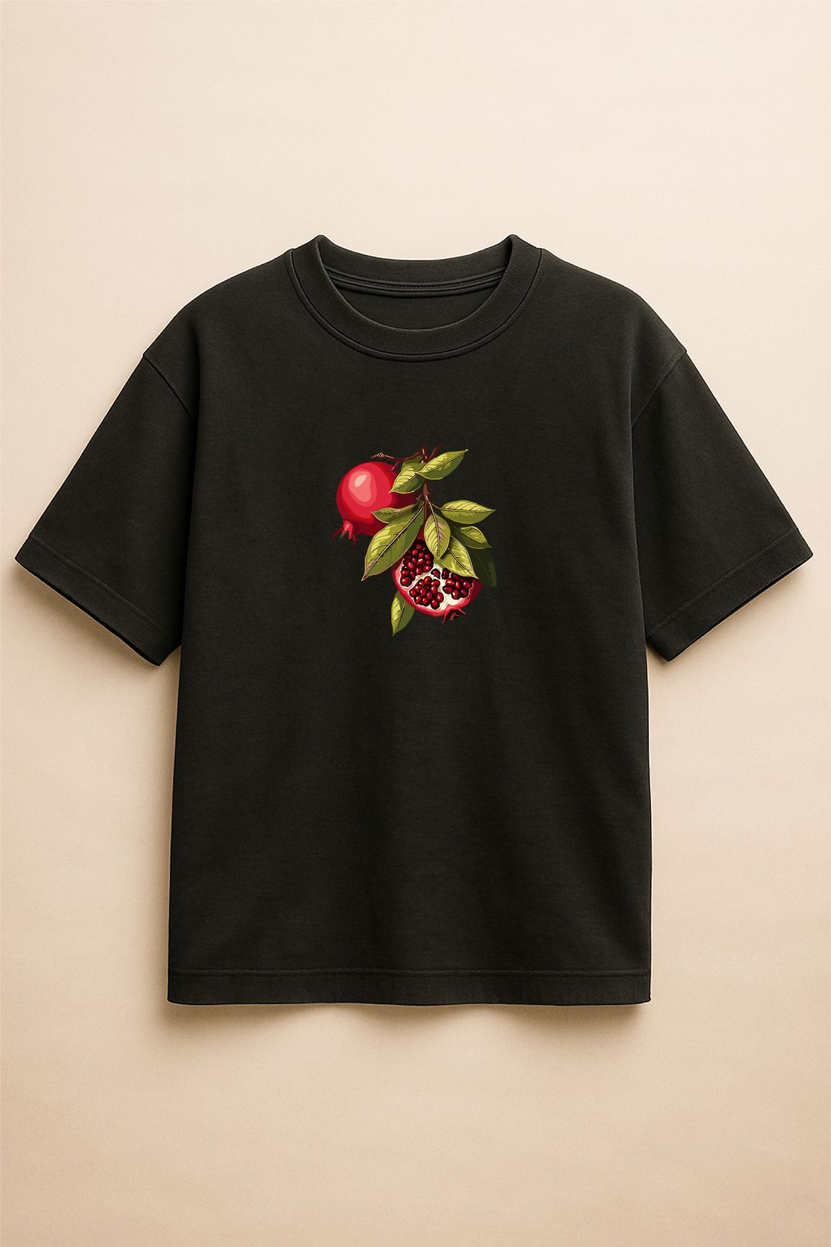 Altair Tr Siyah Renk Oversize Nar Meyve Baskılı Unisex Tişört T-Shirt