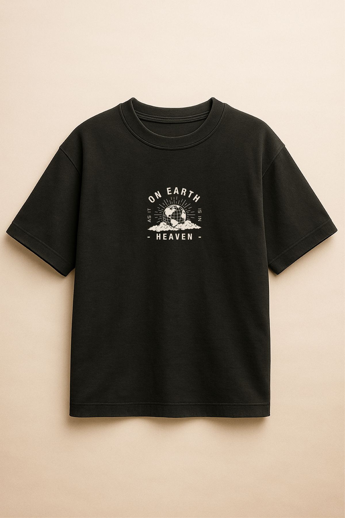 Altair Tr Siyah Renk Oversize On Earth Heaven Baskılı Unisex Tişört T-Shirt