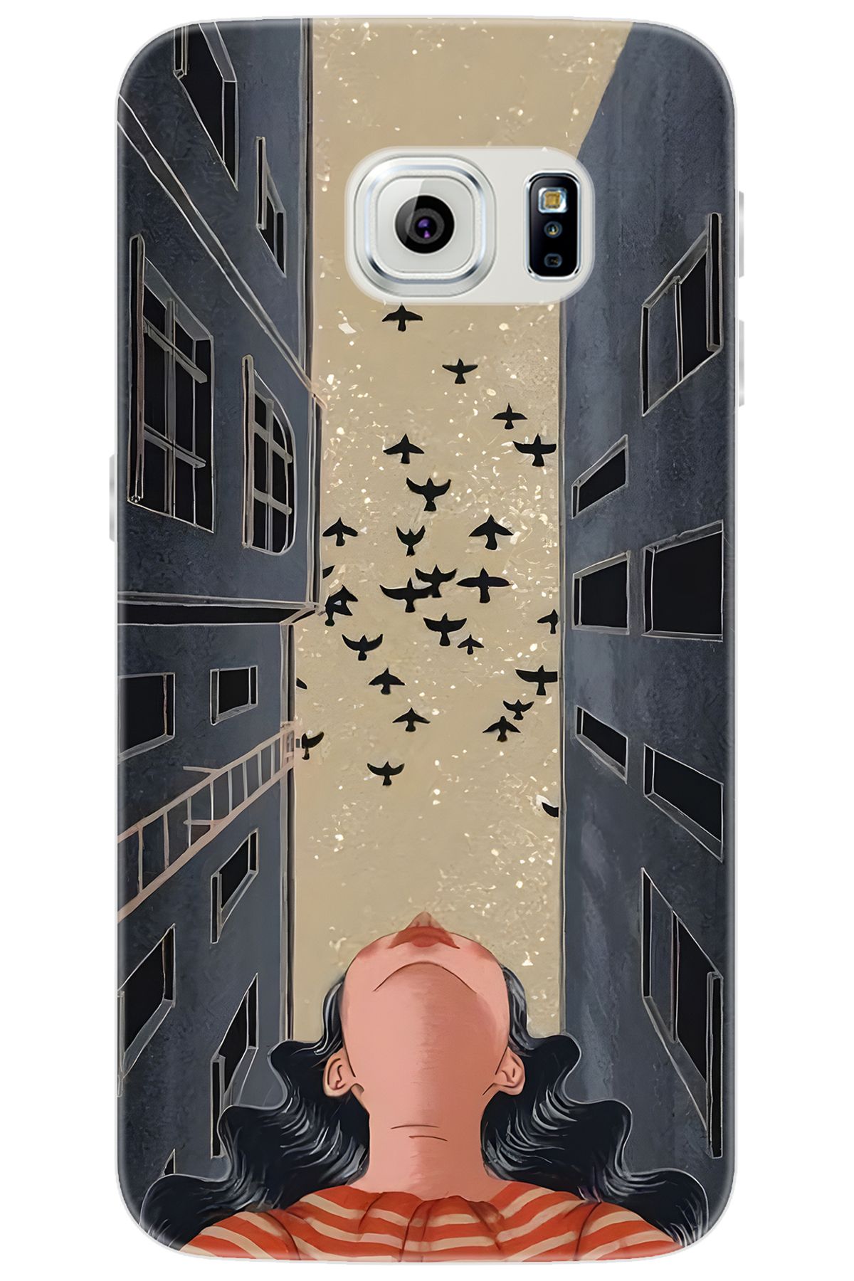 Ceppare Samsung Galaxy S6 EDGE (SM-G925F) Uyumlu Kılıf Desen Silikon Gök Yüzü ve Kuşlar STK:727 CP-Wk27v1t