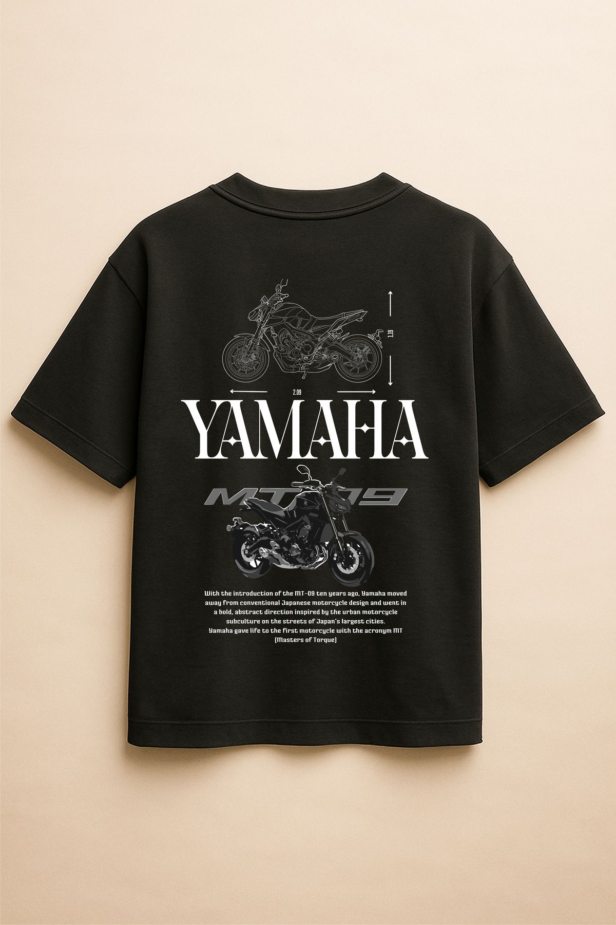 Altair Tr Siyah Renk Oversize Yamaha Mt-09 Motosiklet Baskılı Unisex Tişört T-Shirt