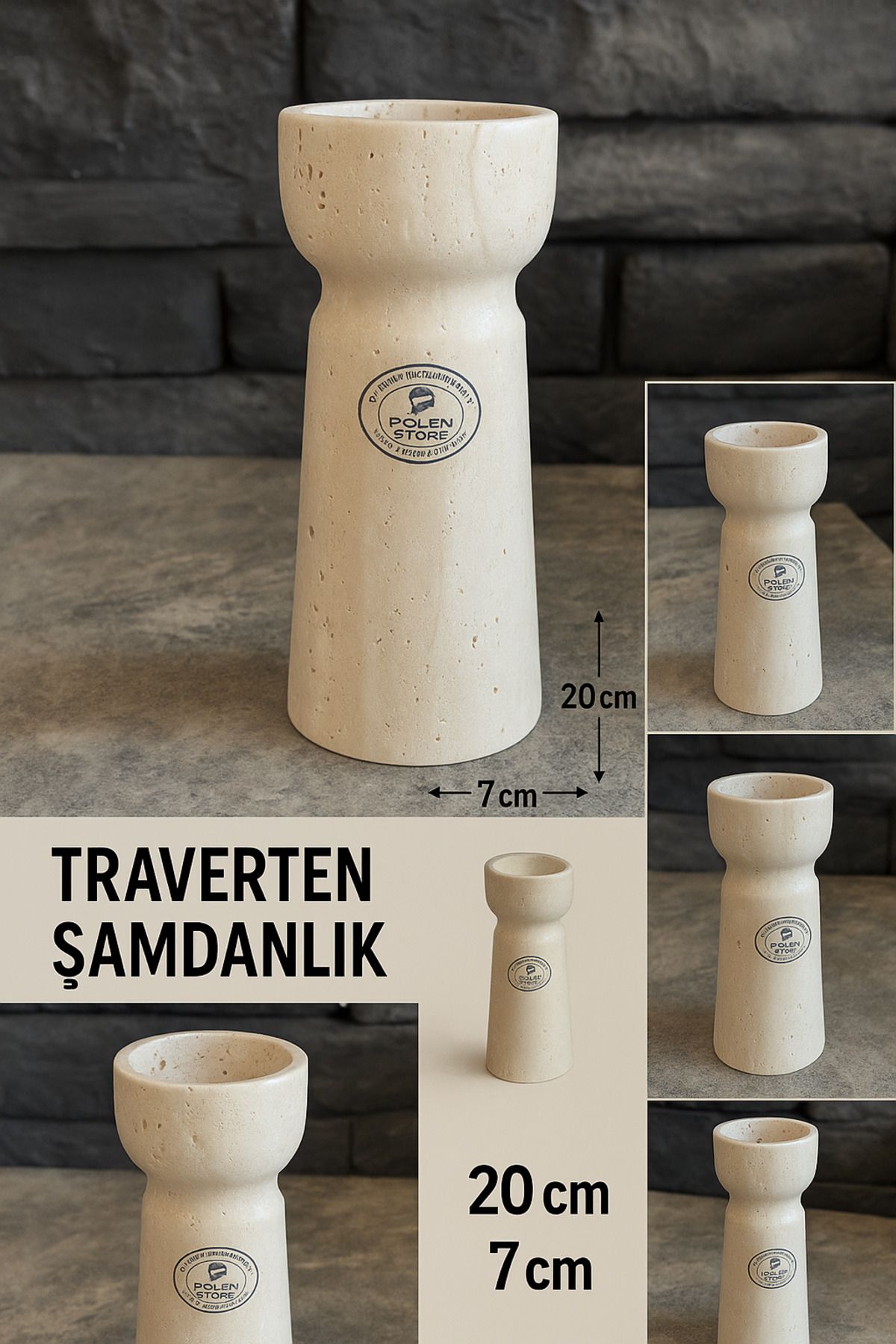 Polen Stone Traverten Şamdan – Doğal Taş Zarafeti