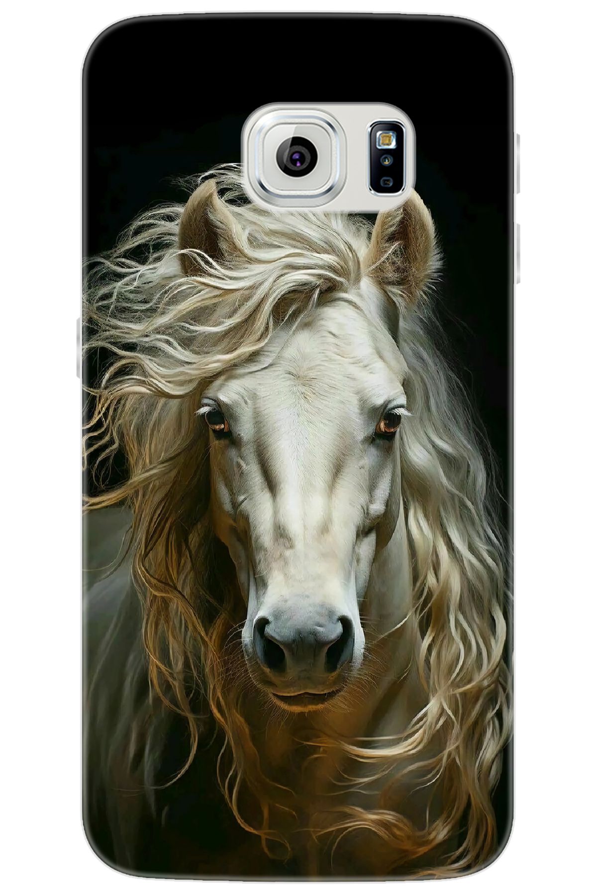 Ceppare Samsung Galaxy S6 EDGE (SM-G925F) Uyumlu Kılıf Desen Baskılı Silikon Beyaz At STK:689 CP-ErSKVZQ