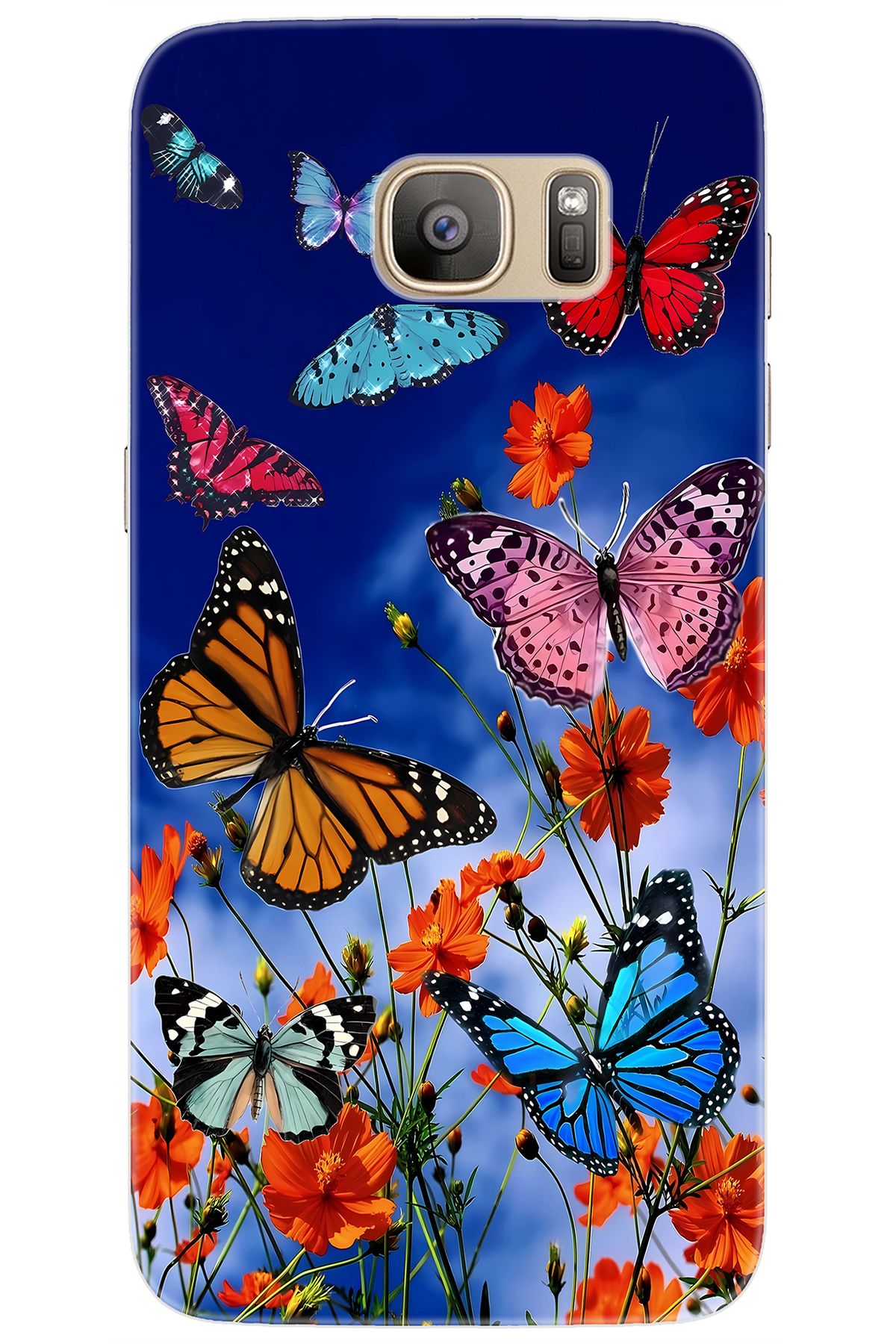 Ceppare Samsung Galaxy S7 EDGE (SM-G935F) Uyumlu Kılıf Desenli Silikon Renkli Kelebekler STK:741 CP-Qxq4XmR