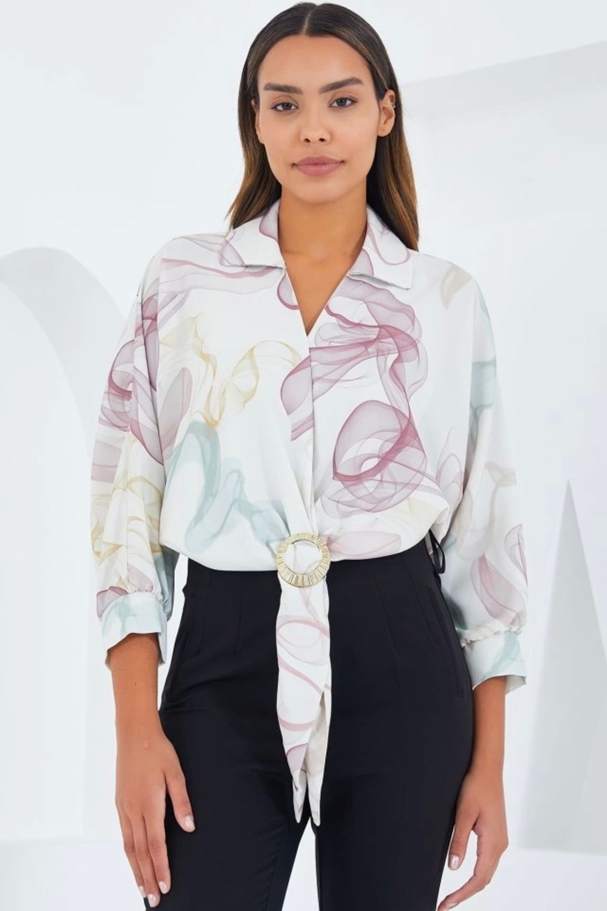 Kaplan Oversize Dökümlü Crop Saten Gömlek 906 - Gül Kurusu