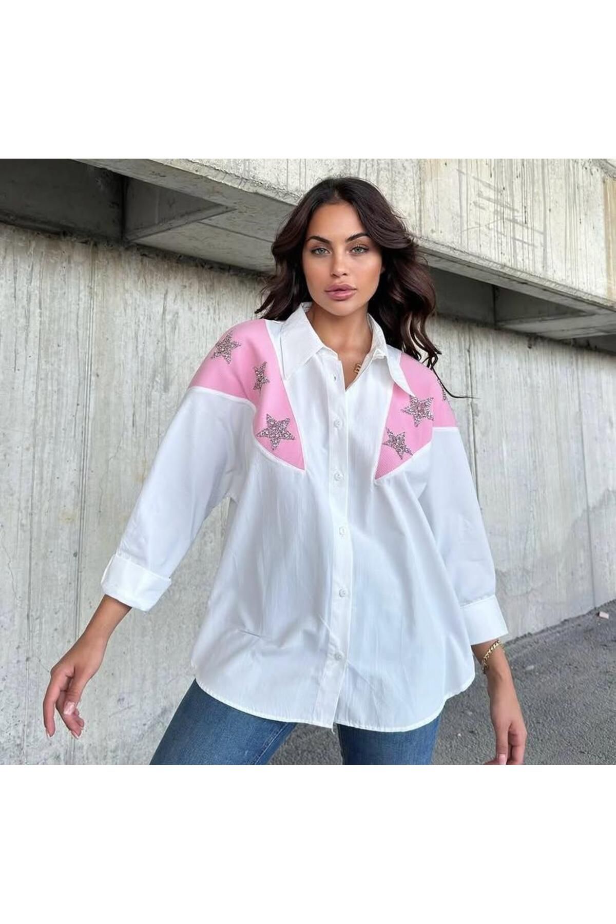 Butik Lavvbutik Yıldız Motifli Taş Detaylı Gömlek