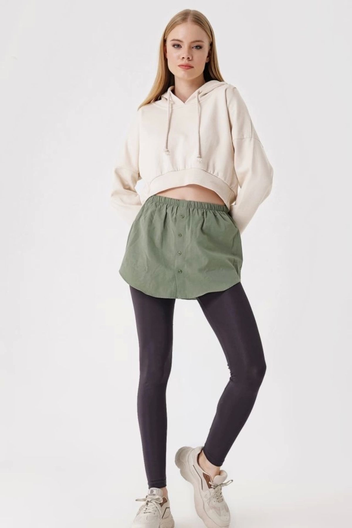 Kaplan 1888 Sweatshirt Ve Kazak Altı Gömlek Etek - Haki