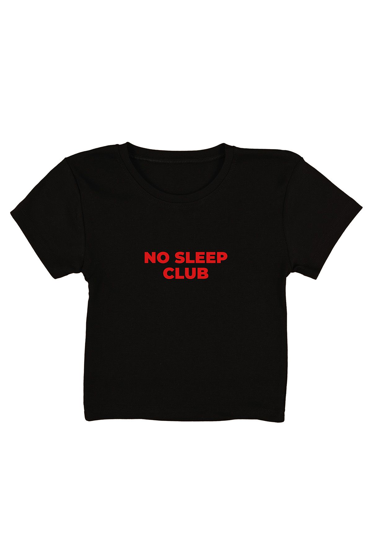 urbvn No Sleep Club Baskılı Siyah Crop Top
