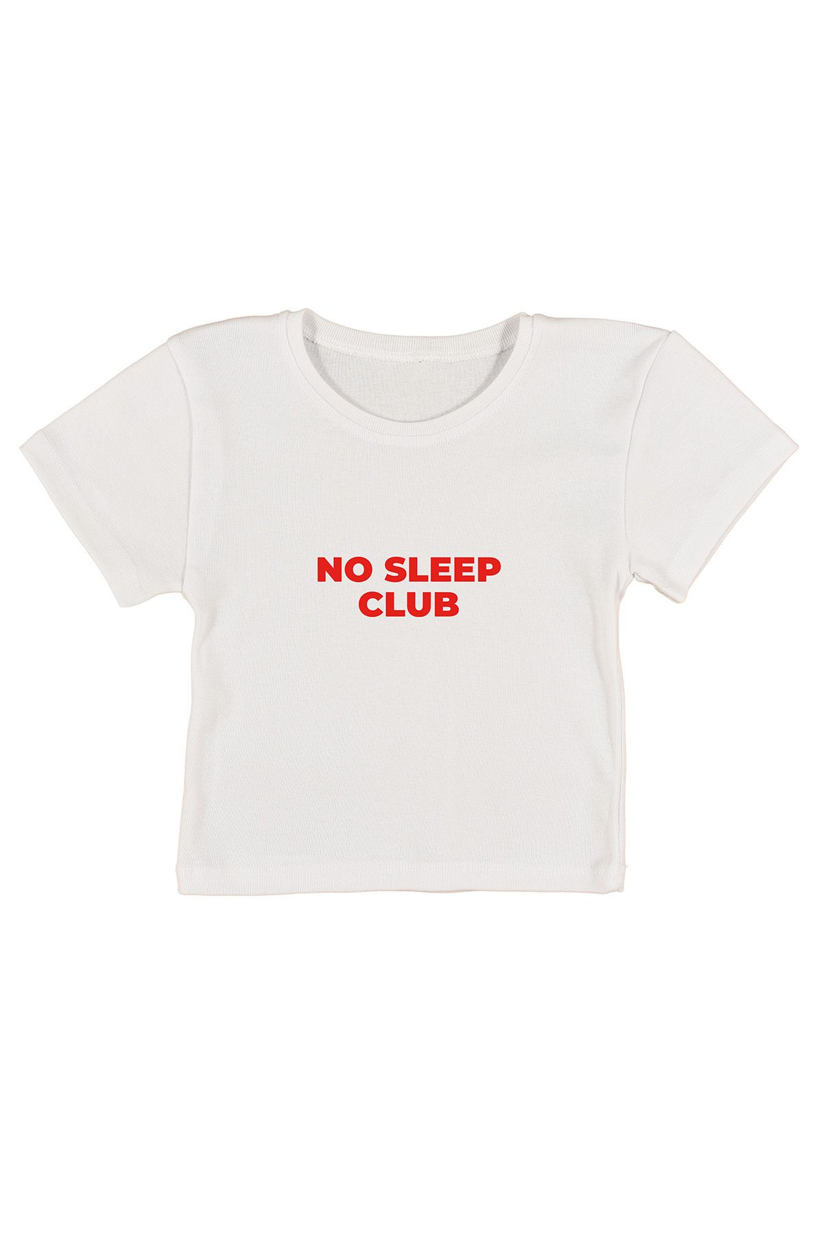 urbvn No Sleep Club Baskılı Beyaz Crop Top