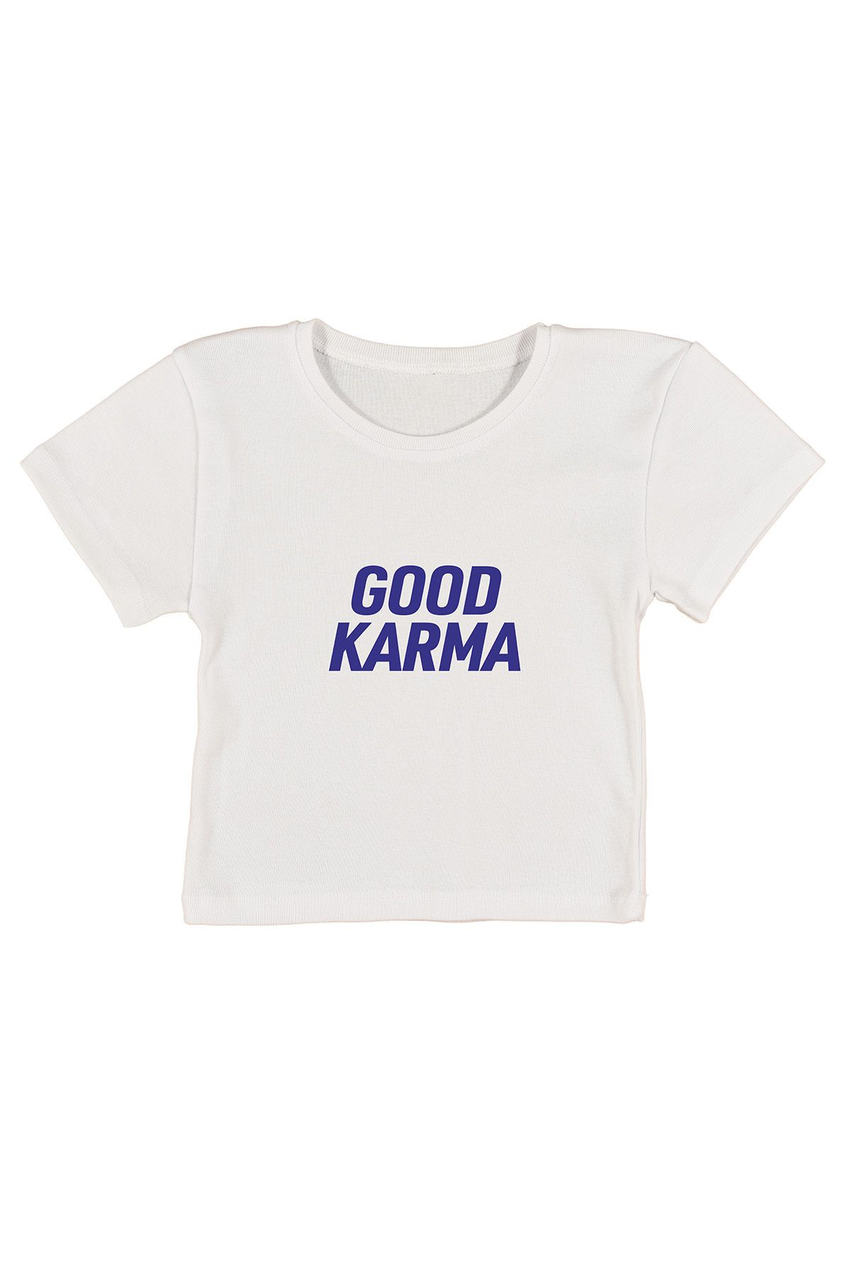 urbvn Good Karma Baskılı Beyaz Crop Top