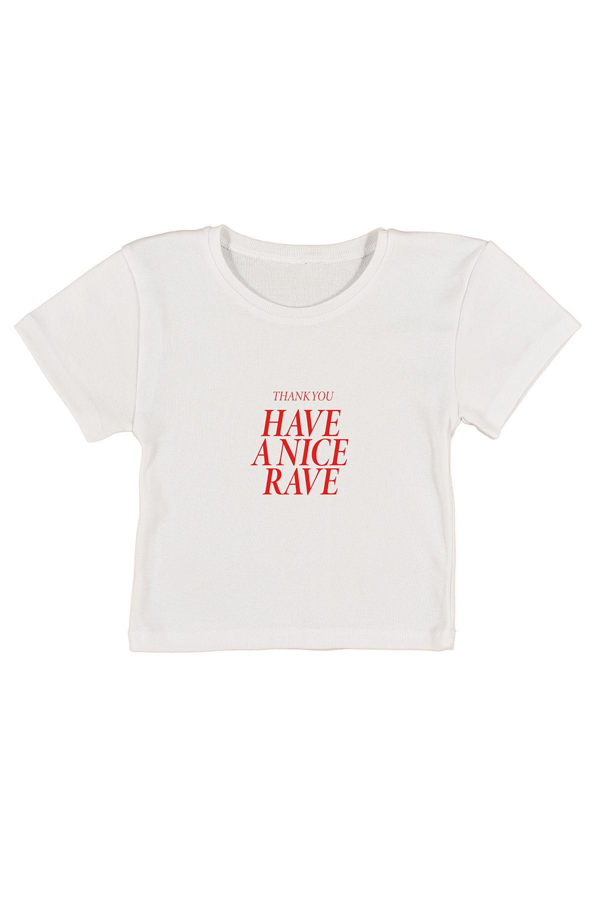 urbvn Rave Baskılı Beyaz Crop Top