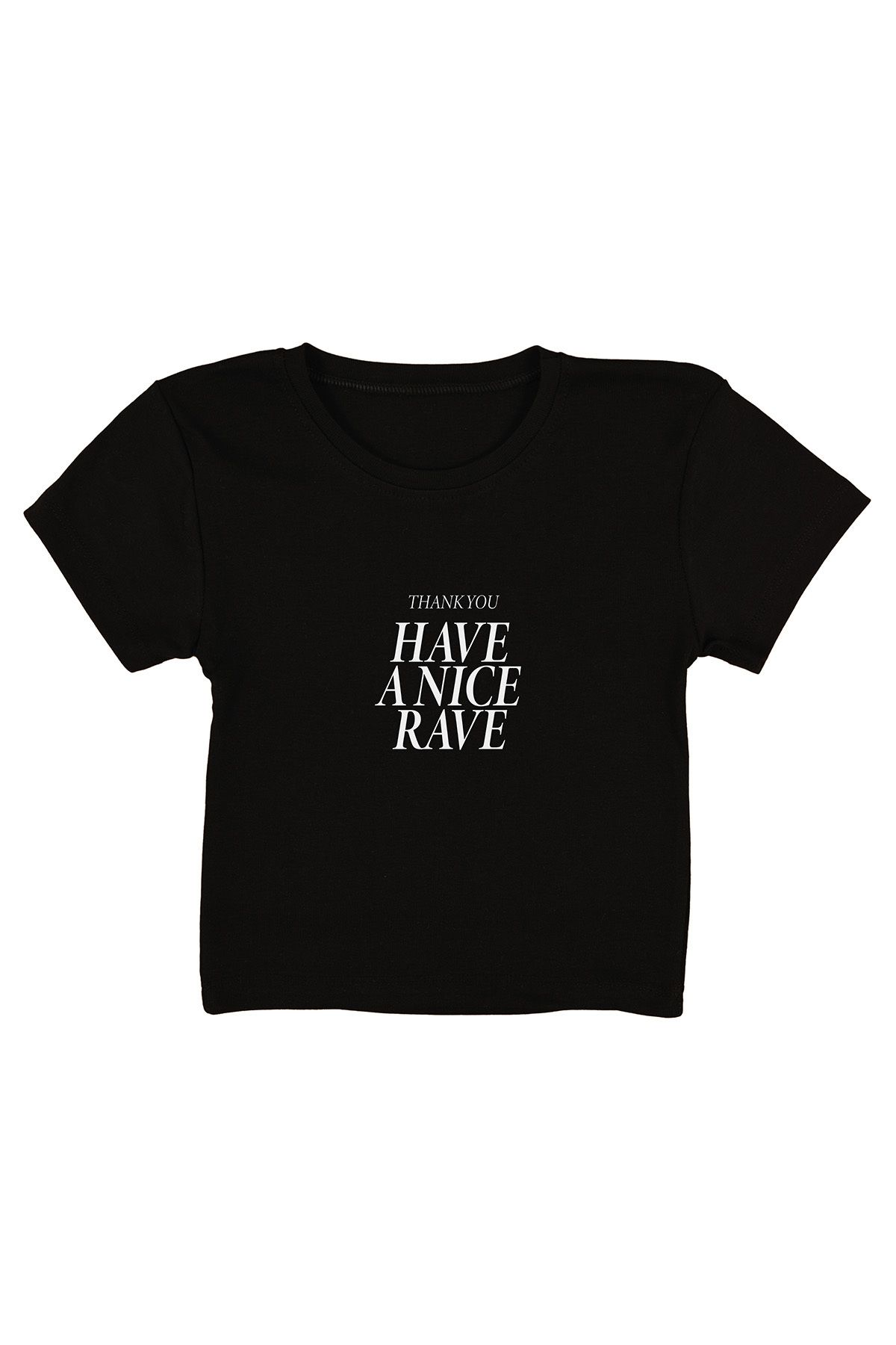 urbvn Rave Baskılı Siyah Crop Top