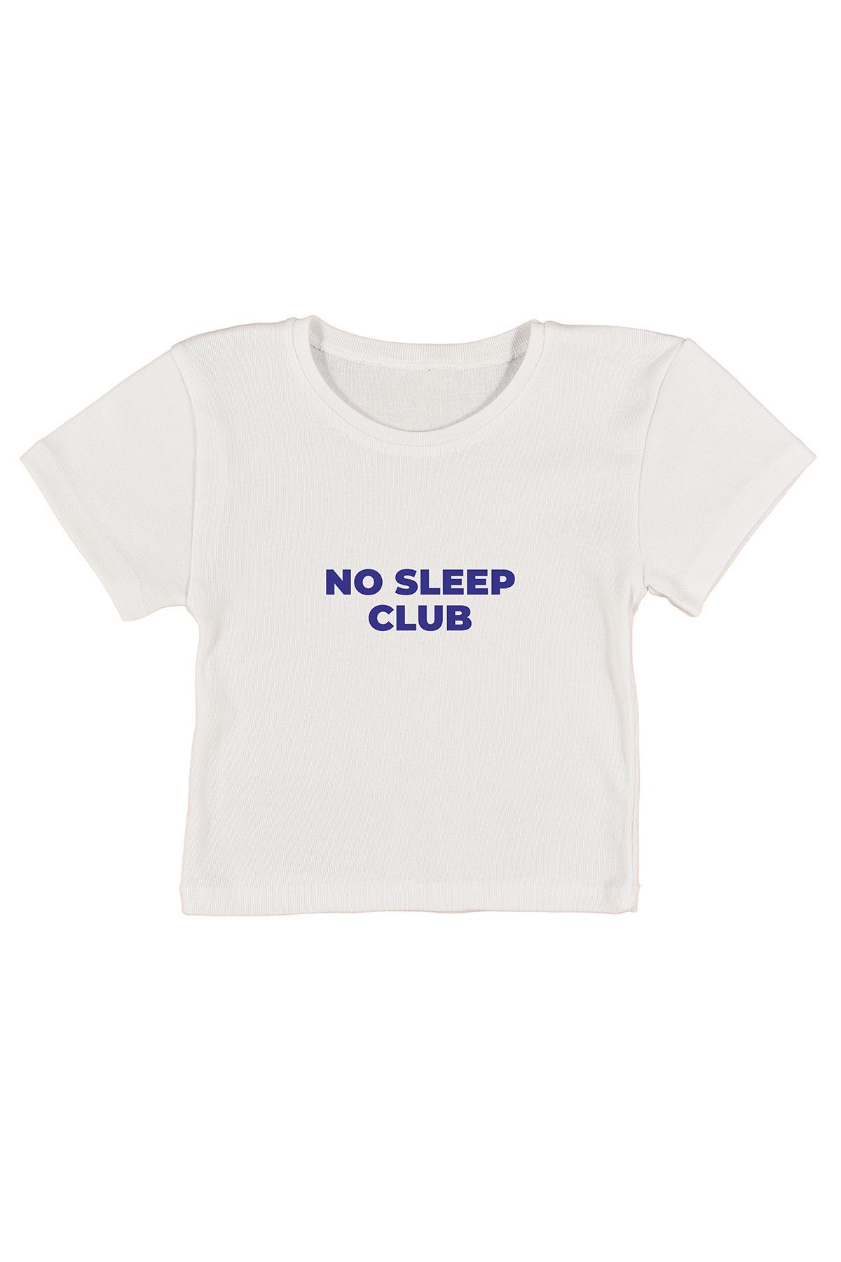 urbvn No Sleep Club Baskılı Beyaz Crop Top