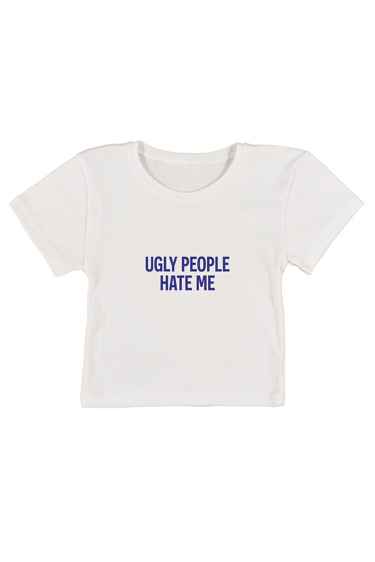 urbvn Hate Me Baskılı Beyaz Crop Top