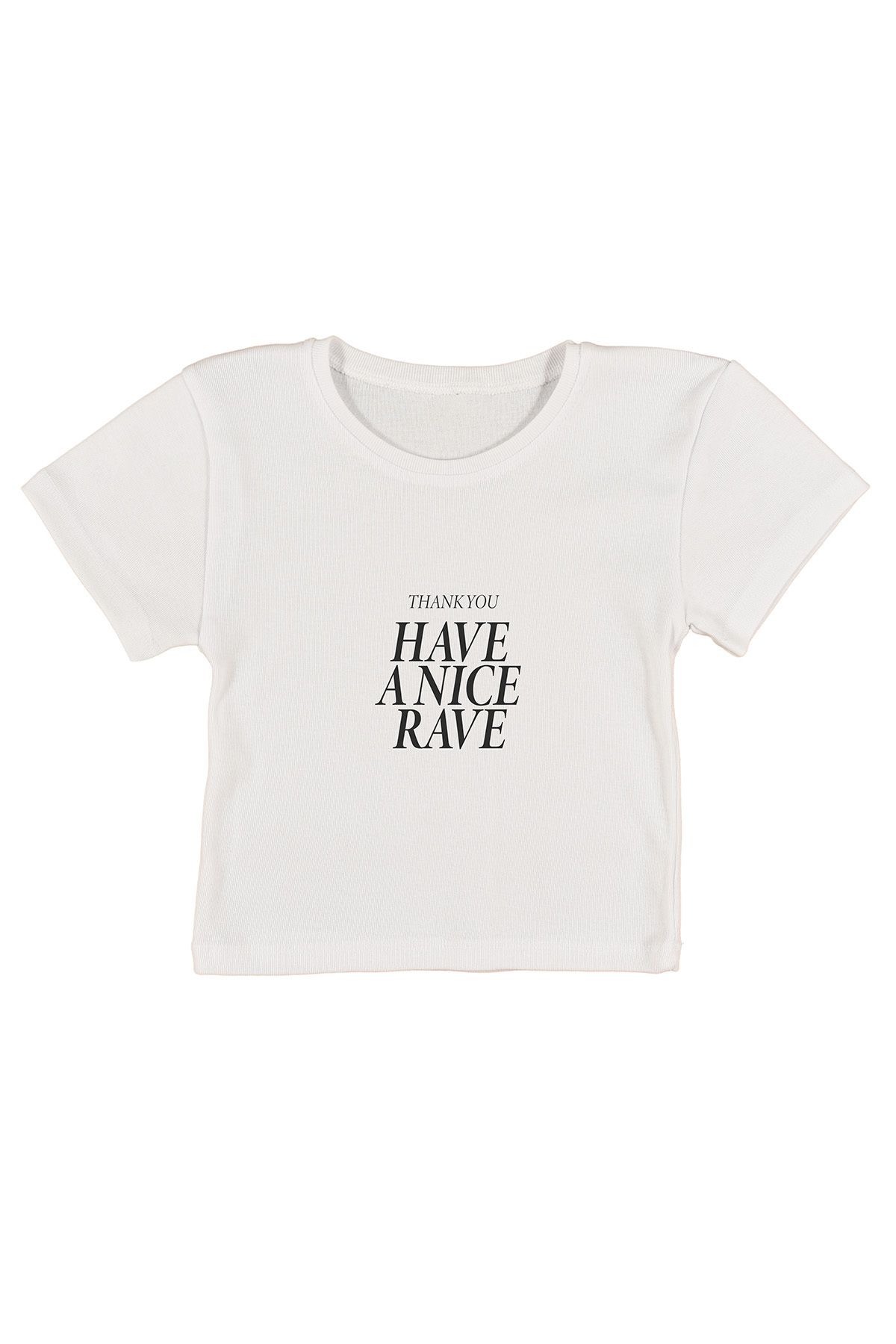 urbvn Rave Baskılı Beyaz Crop Top