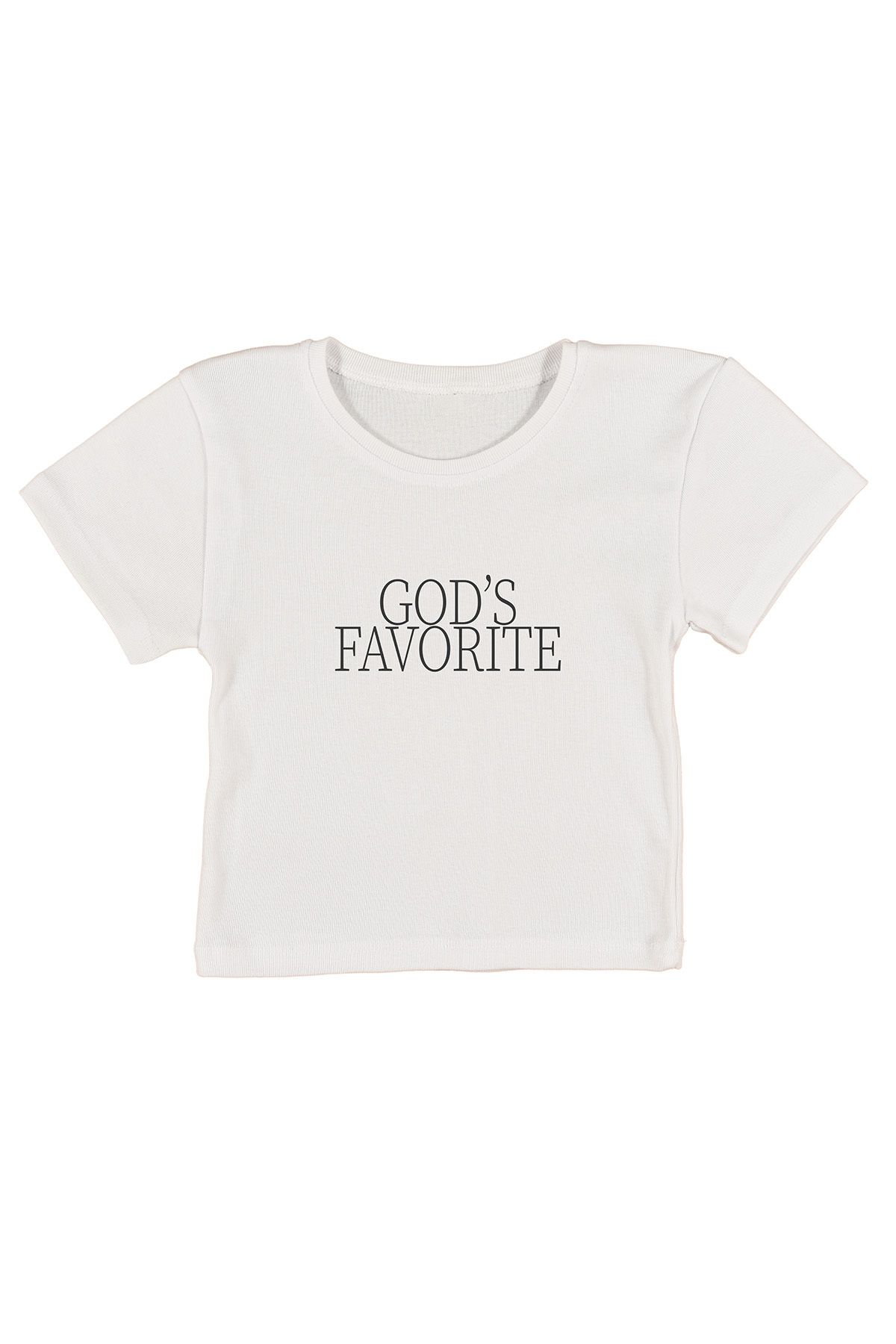urbvn God Baskılı Beyaz Crop Top