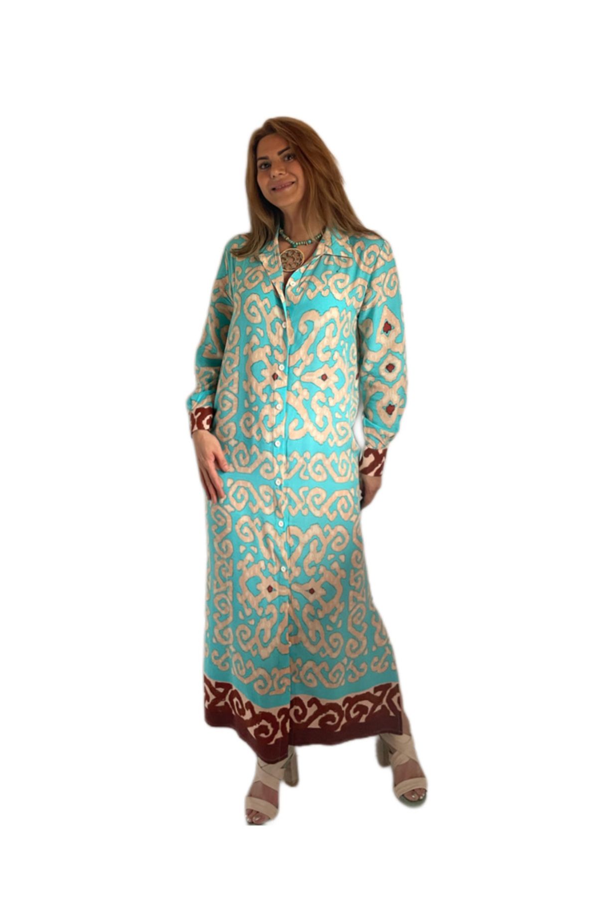 Şahika Gürkan To The Moon & Sun Etnik Desen Kaftan Gömlek Elbise