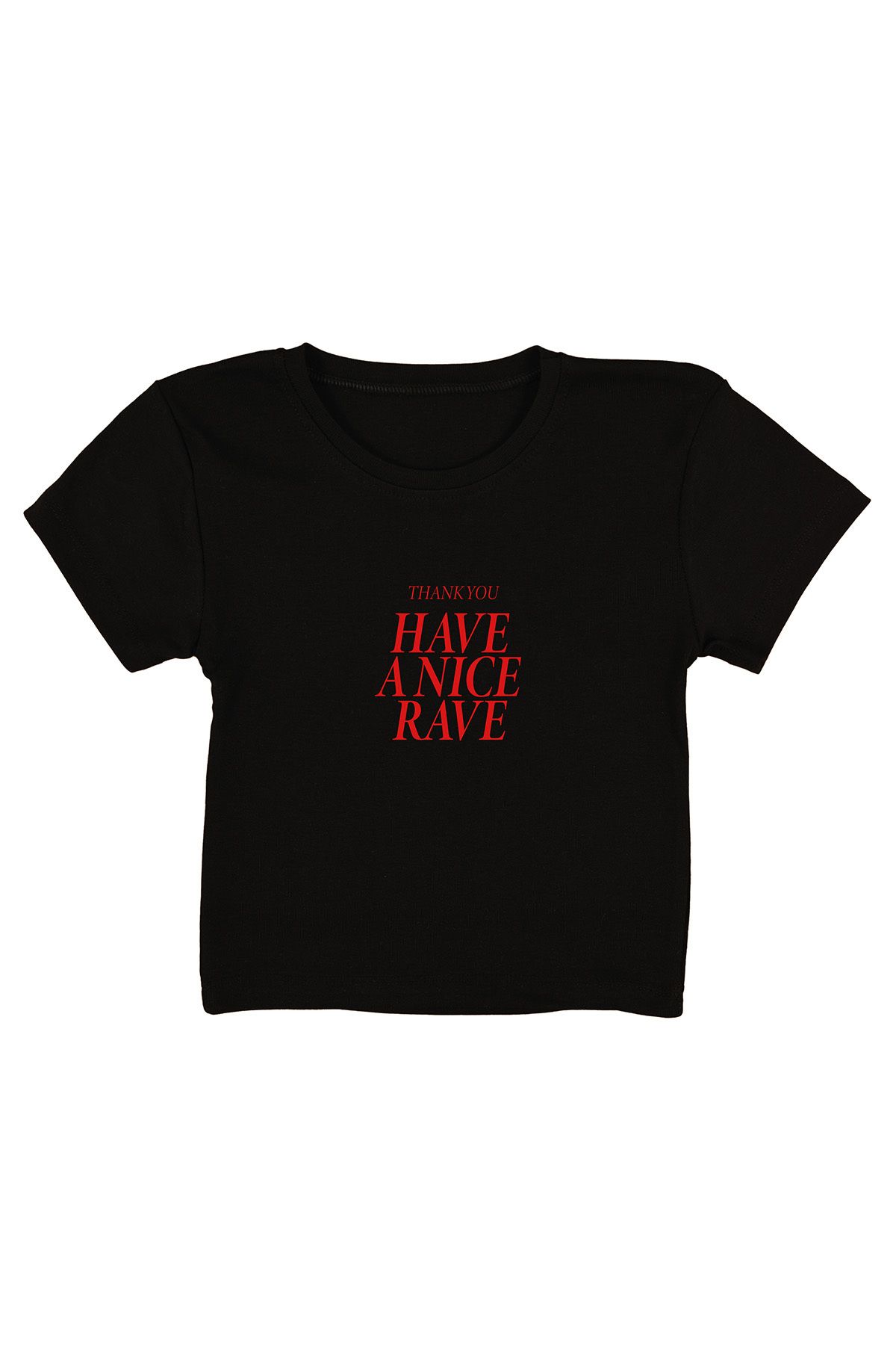 urbvn Rave Baskılı Siyah Crop Top