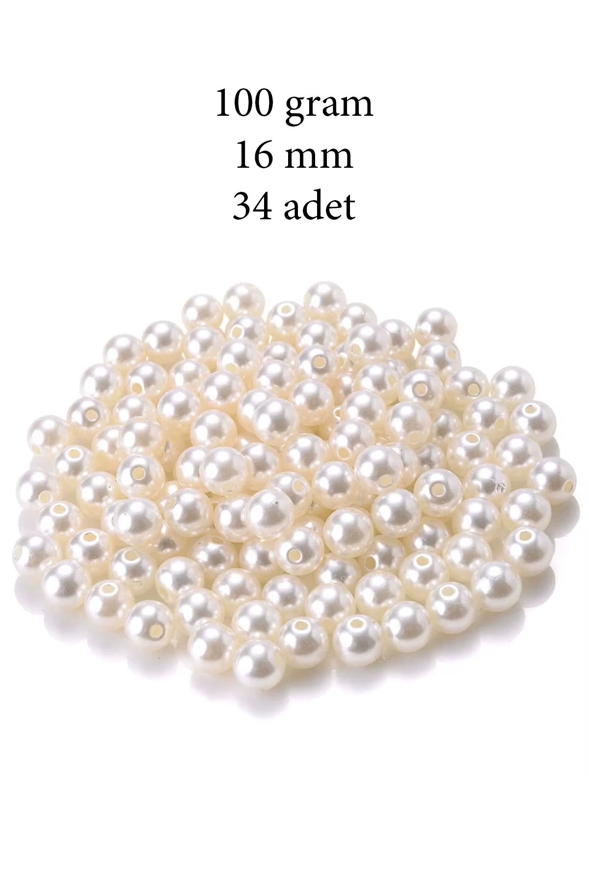 YenisiniAl 100 gram 16mm Krem Renk Plastik İnci Boncuk Çanta ve Takı Yapım Boncuğu (~34 adet)