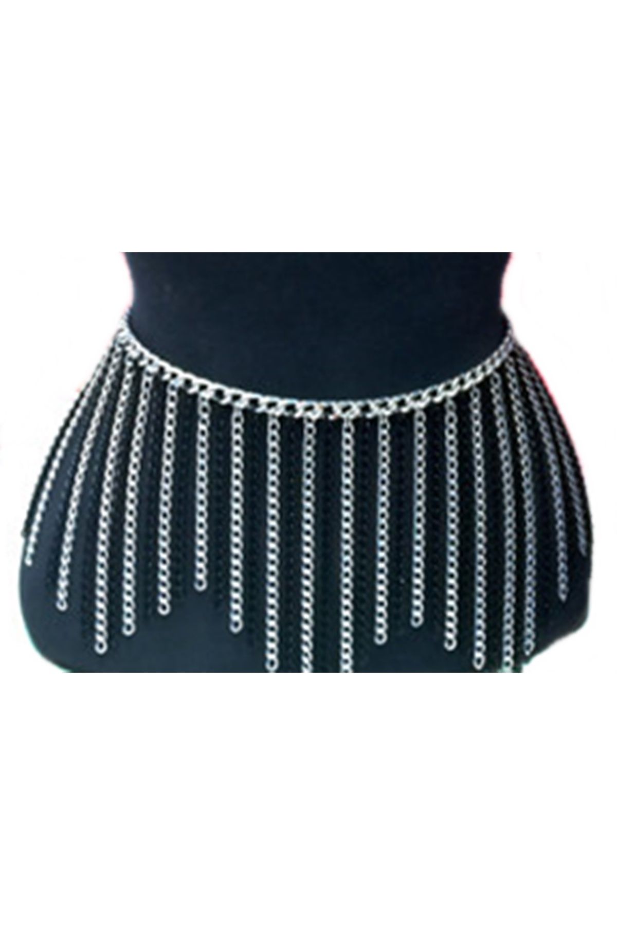 Nishstyle Zig Zag Model Siyaha-Gümüş Renk Zincir Kemer Bel Kolyesi