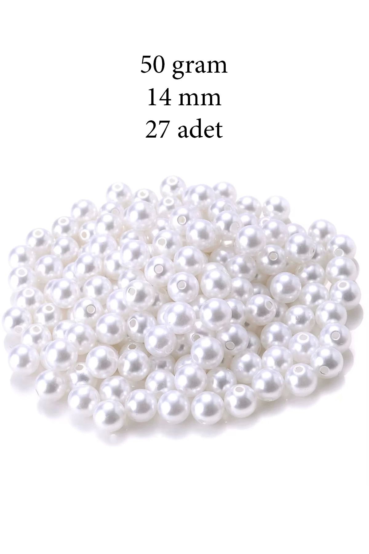 YenisiniAl 50 gram 14mm Beyaz Renk Plastik İnci Boncuk Çanta ve Takı Yapım Boncuğu (~27 adet)