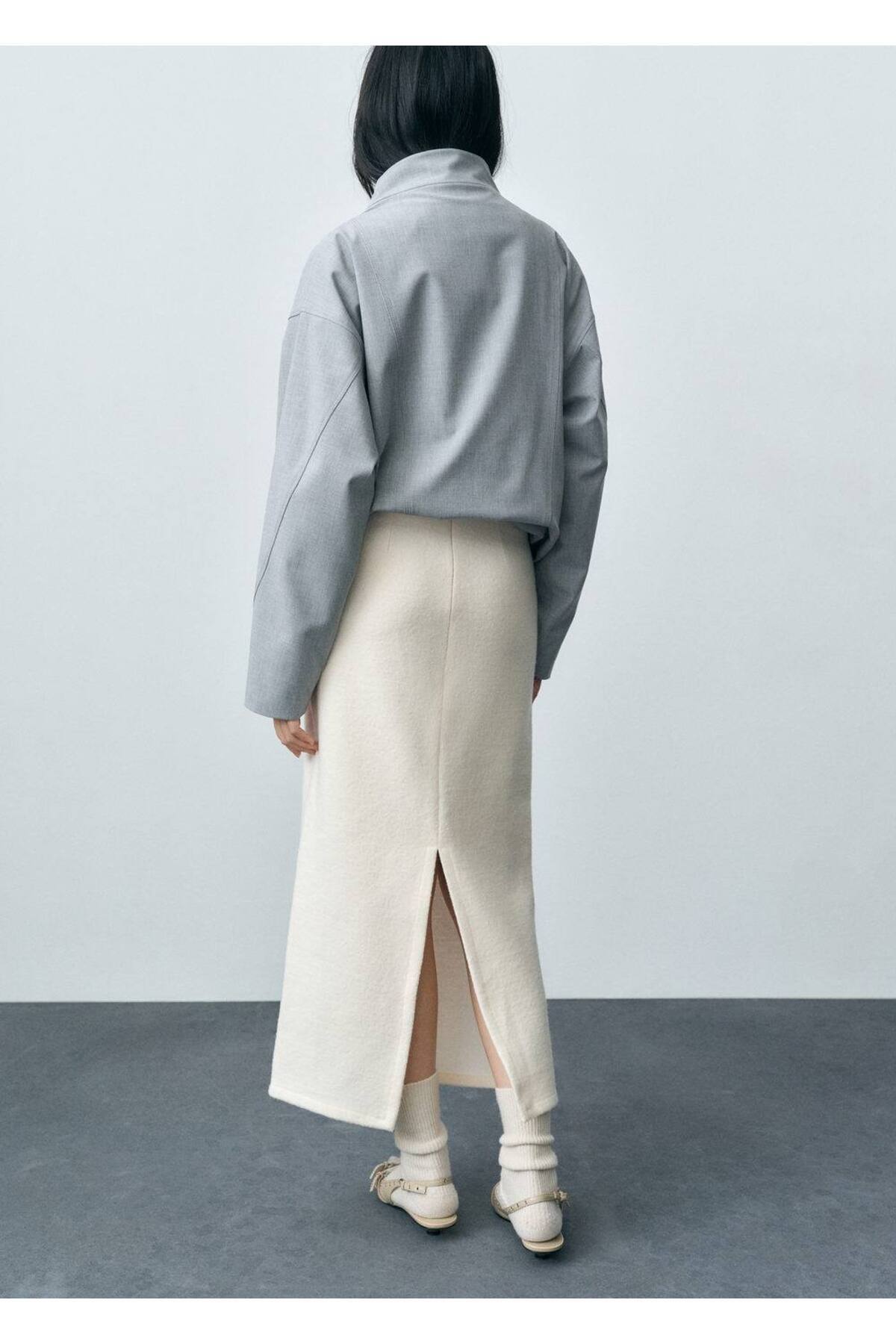MANGO Woman-Wool Blend Midi Skirt 4
