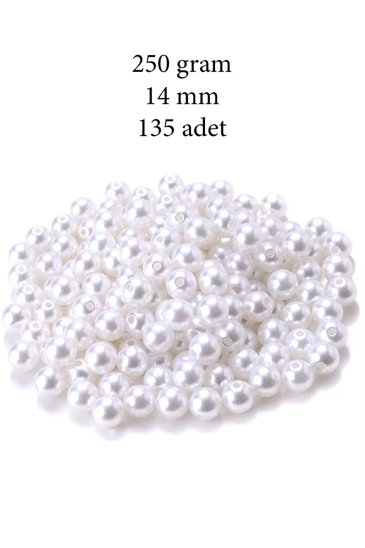 YenisiniAl 250 gram 14mm Beyaz Renk Plastik İnci Boncuk Çanta ve Takı Yapım Boncuğu (~135 adet)