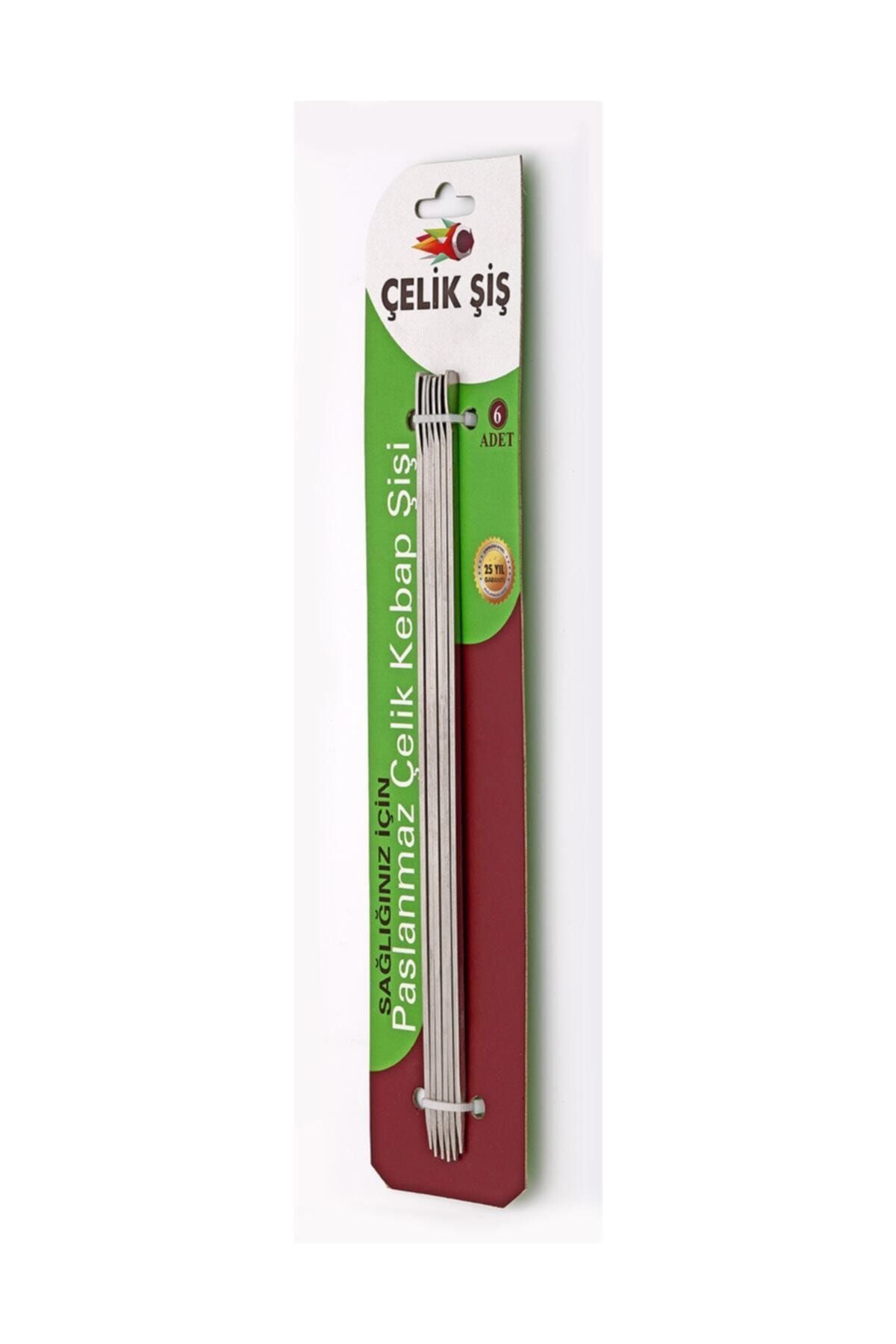 GÖNEN ÇELİK Paslanmaz Çelik Krom Kebap Şişi 6 Adet Çöp Şiş 30 Cm Fma00111