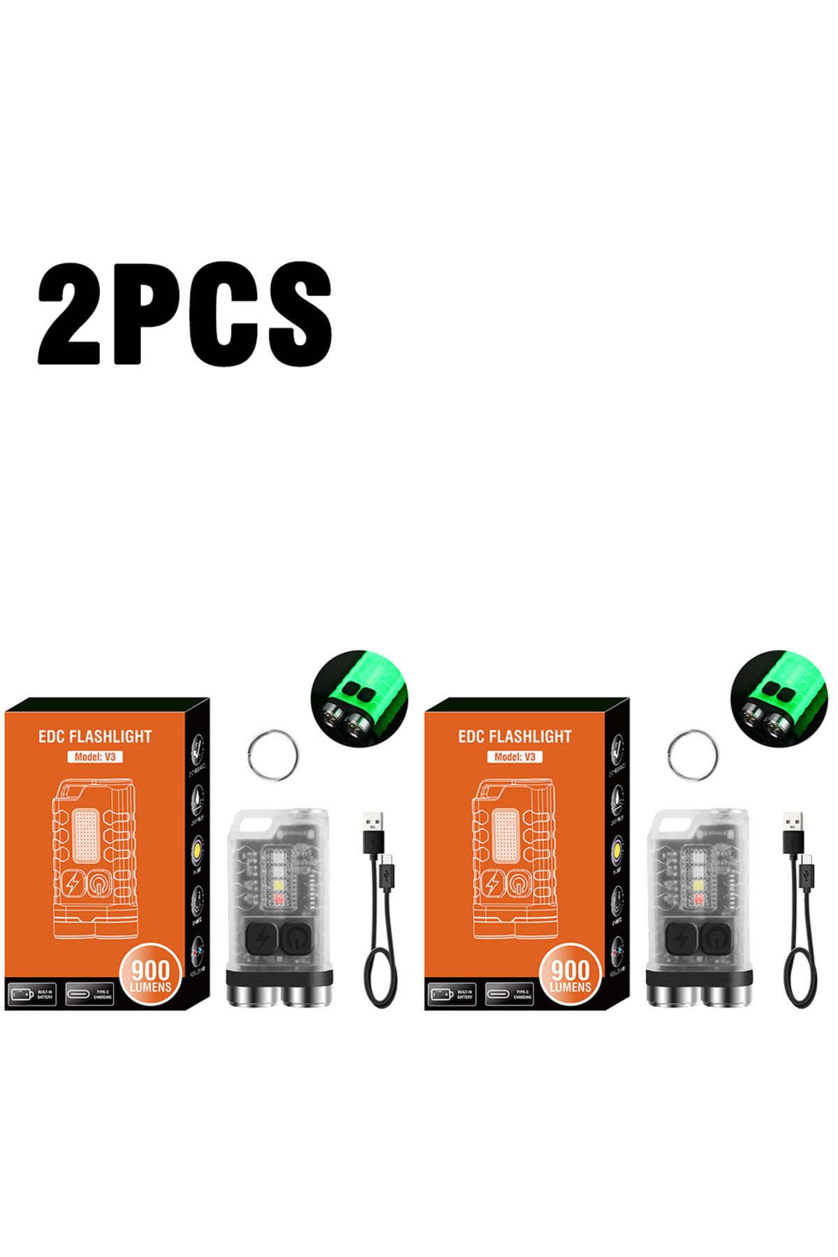 Choice-Fixed Focus fluorescence 2pcs V3 EDC Flashlight Keychain Light 900 Lumens Handheld Portable Super Br 1