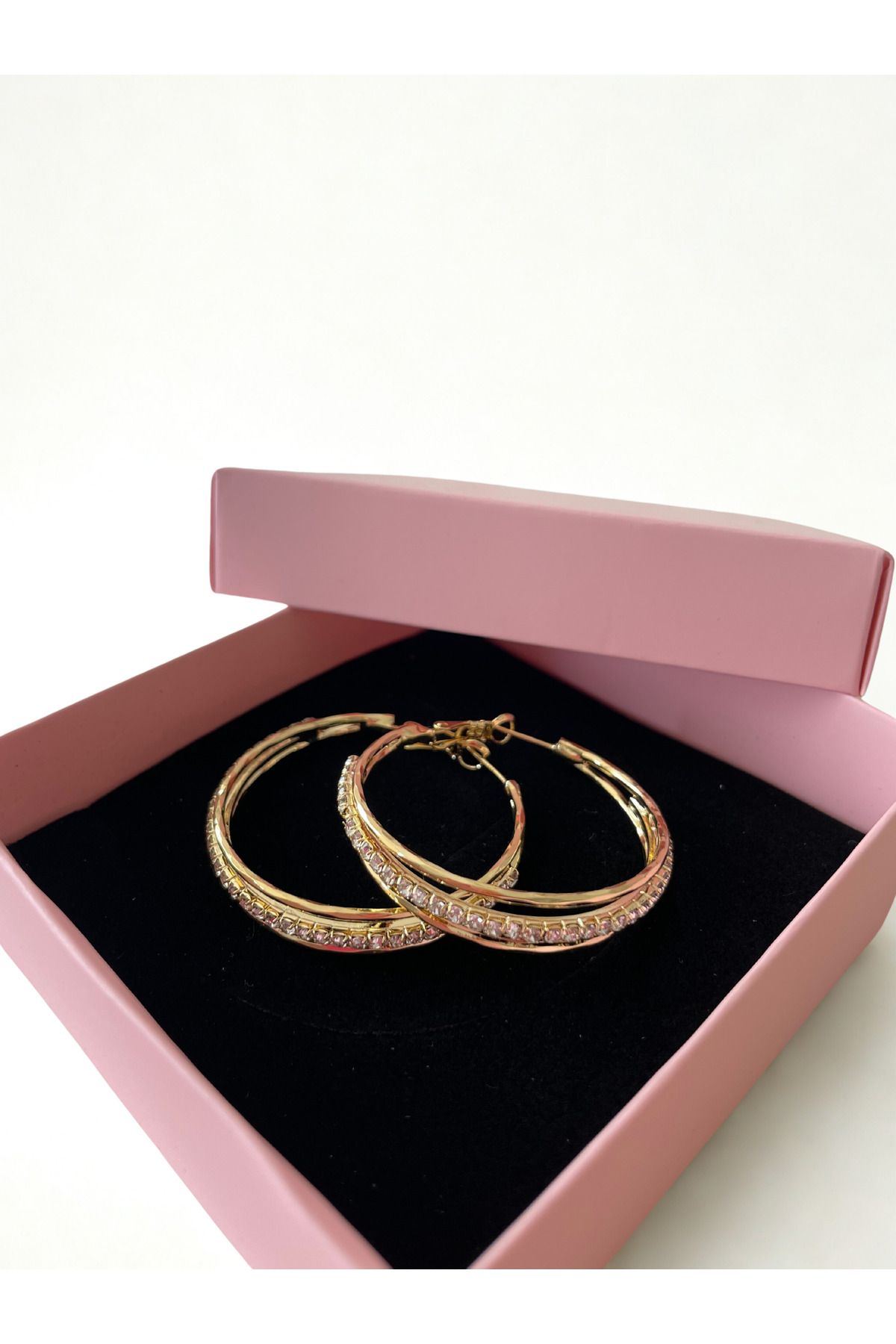 Ela accessories Taşlı Altın Kaplama Halka Küpe