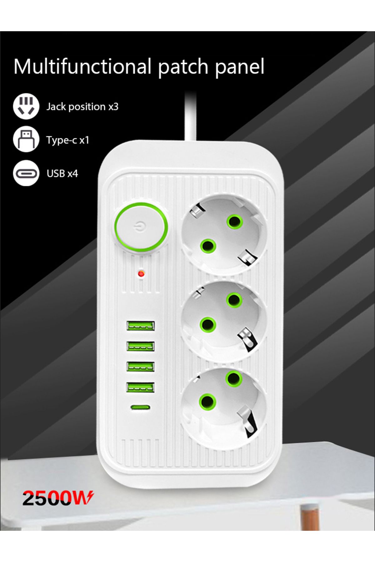 Choice-EU 3 White EU Plug 3AC Outlets Multitap Socket 2M Extension Cord Electrical Power Strip With USB Typ 8