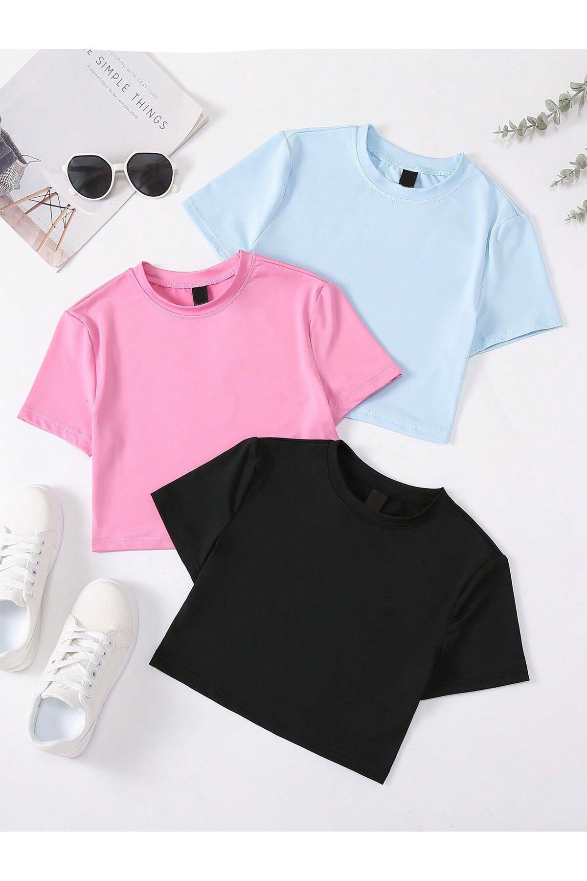 DAXİS Sportwear Company 3'lü KADIN Rahat Kesim Crop Tişört