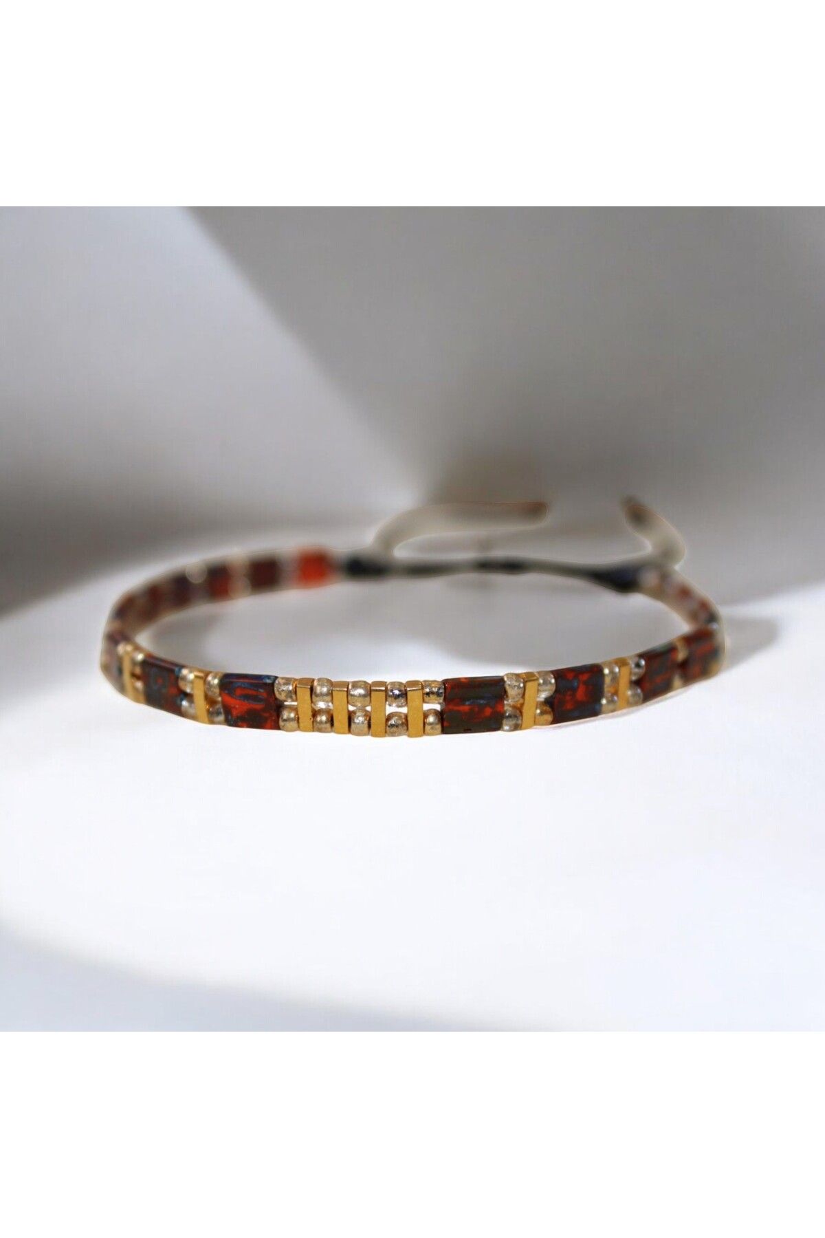 DEHNA-Elegant and Colorful Bracelets Series with Tila Beads - Patterned Red Model 4