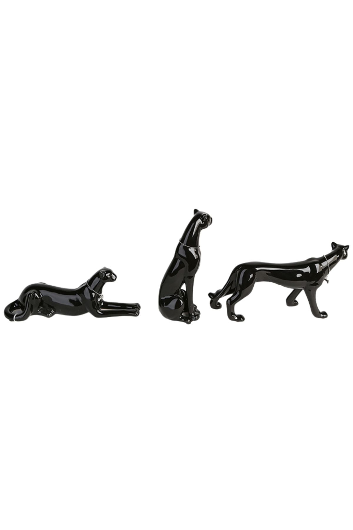 Gilde Gılde 3'Lü Dekoratif Leopar Porselen Siyah Renk L.7 Cm W.28 Cm Y.21 Cm