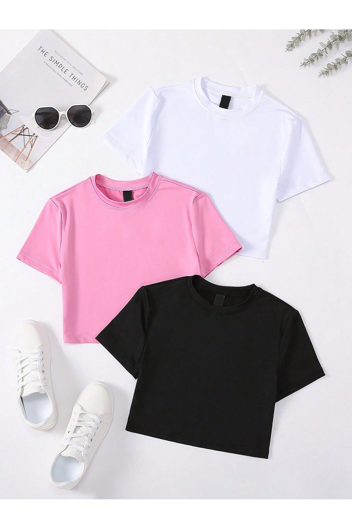 DAXİS Sportwear Company 3'lü KADIN Rahat Kesim Crop Tişört