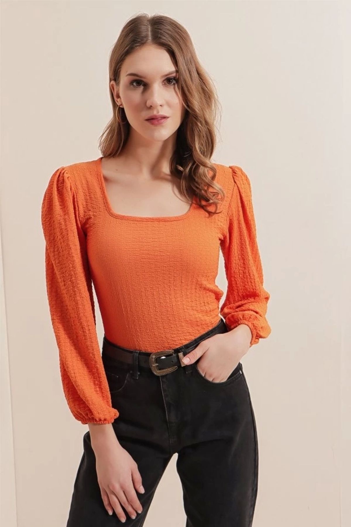 Butik 0442 Uzun Kollu Bluz - Turuncu