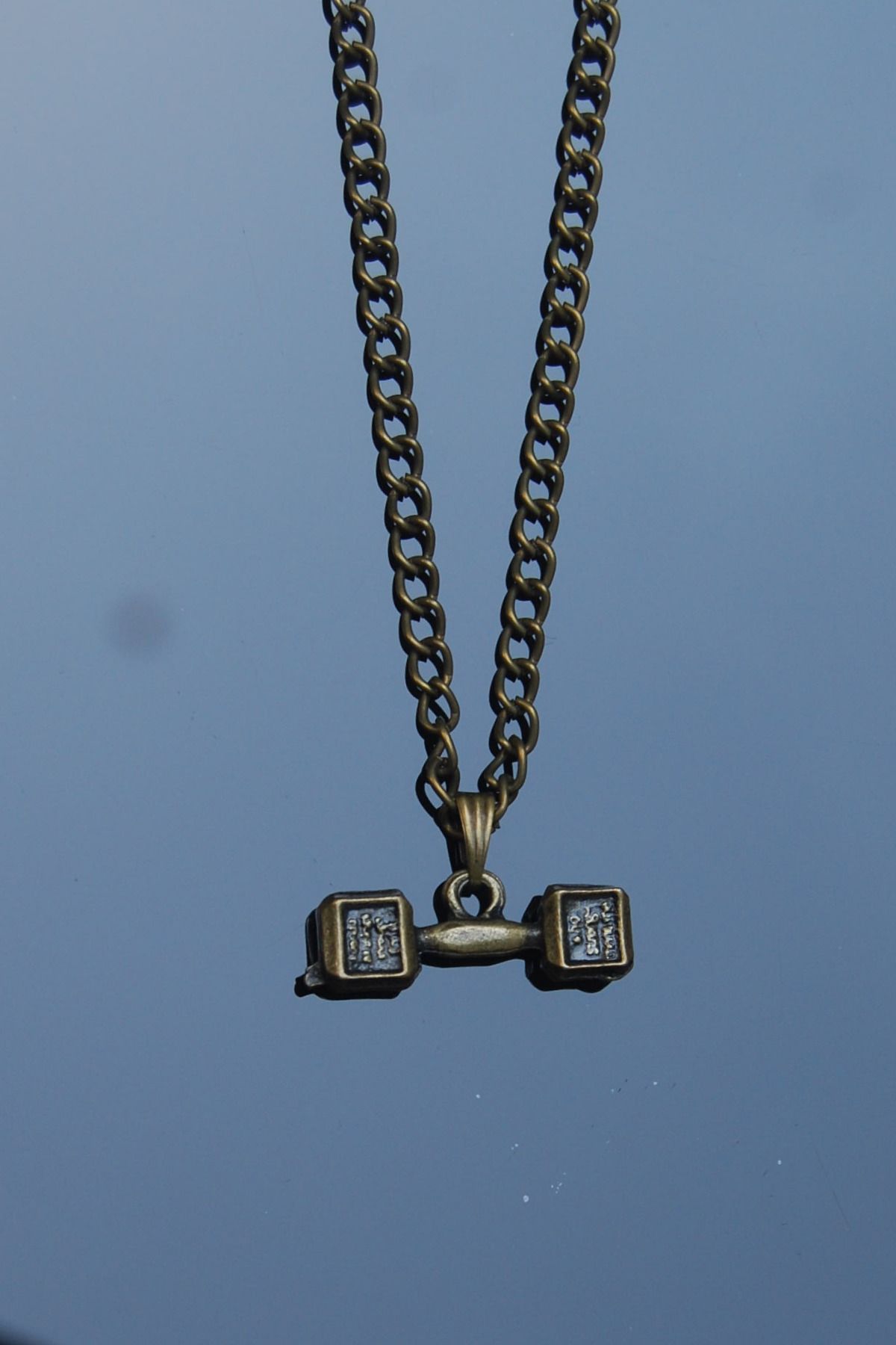 Rua Jewelry Dambıl Sporcu Ağırlık Kolye - Antik Sarı Kaplama Klasik Zincirli