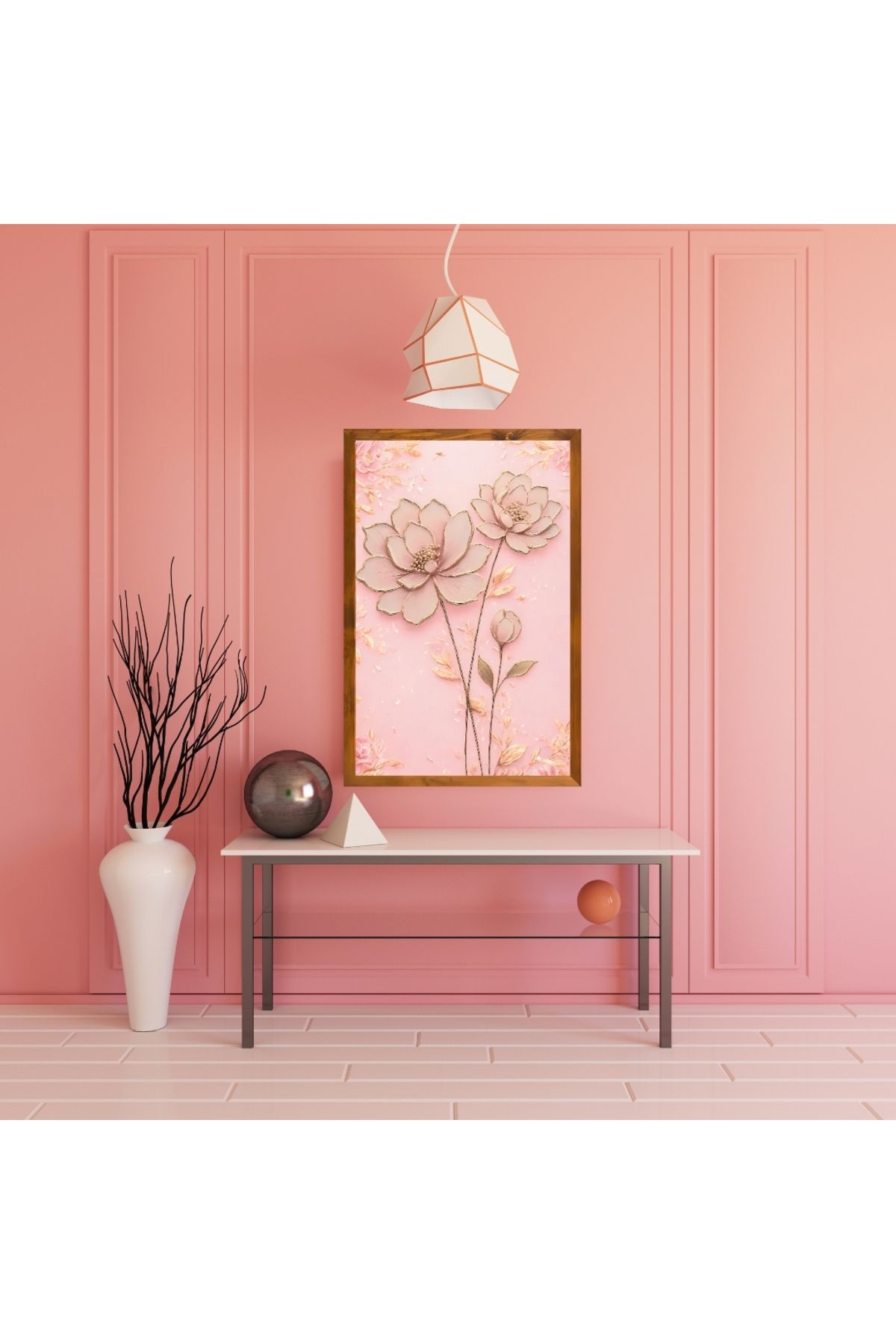 AlpiLeo Toz Pembe Minimalist Bohem Tablo | Ahşap Tablo | Ev Ofis Çeyizlik Duvar Dekoru