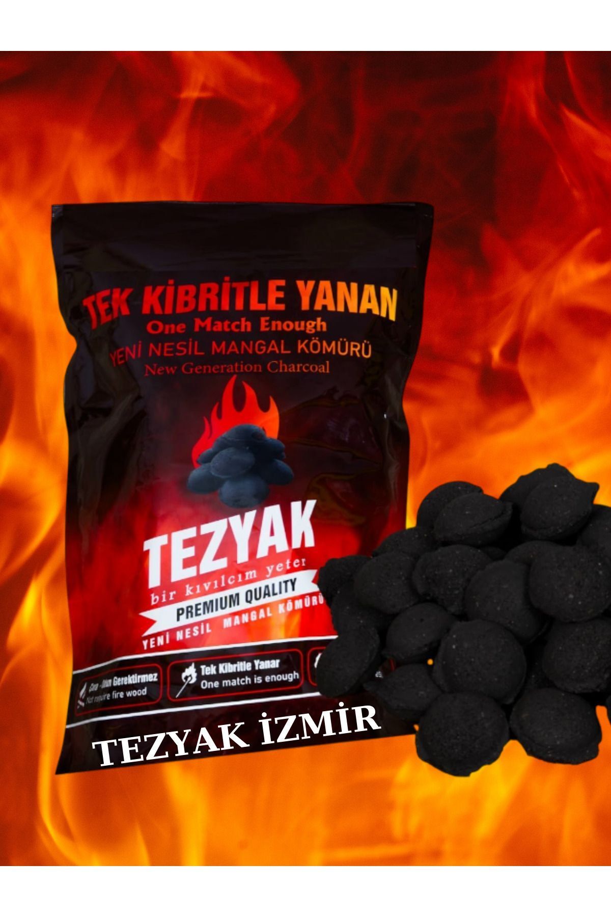 TEZYAK Klasik Tek Kibritle Yanan Yeni Nesil Mangal Kömürü (2 Kg)