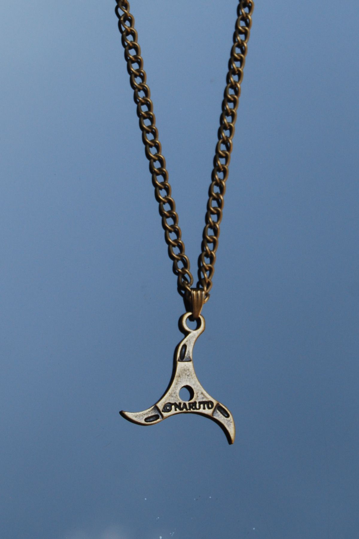 Rua Jewelry Naruto Anime Shuriken Konoha Kolye - Antik Sarı Kaplama Klasik Zincirli
