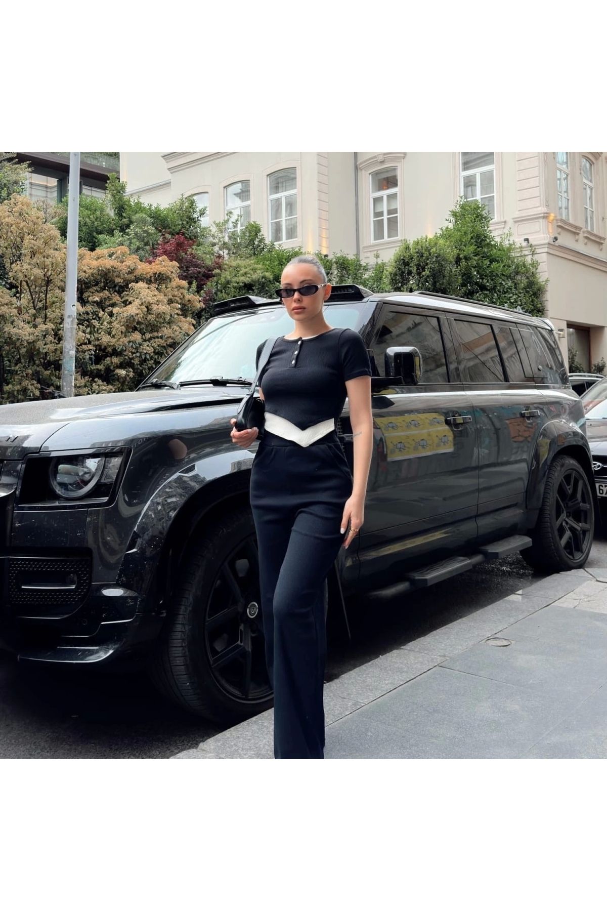 BYB MODA TASARIM Düğme yakalı siyah alt üst takım s3943