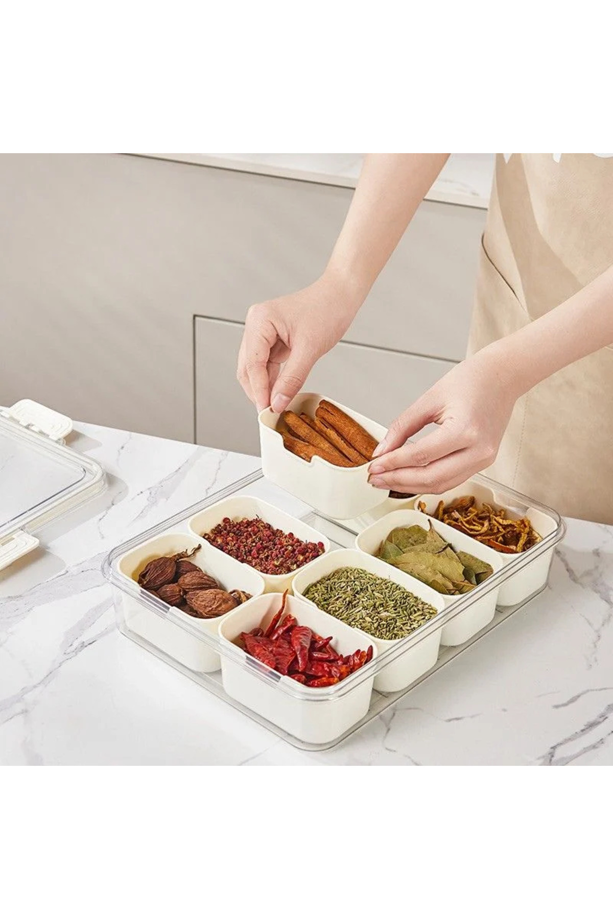 OEM-Spice storage box with 8 compartments, airtight lids and measuring spoons 3