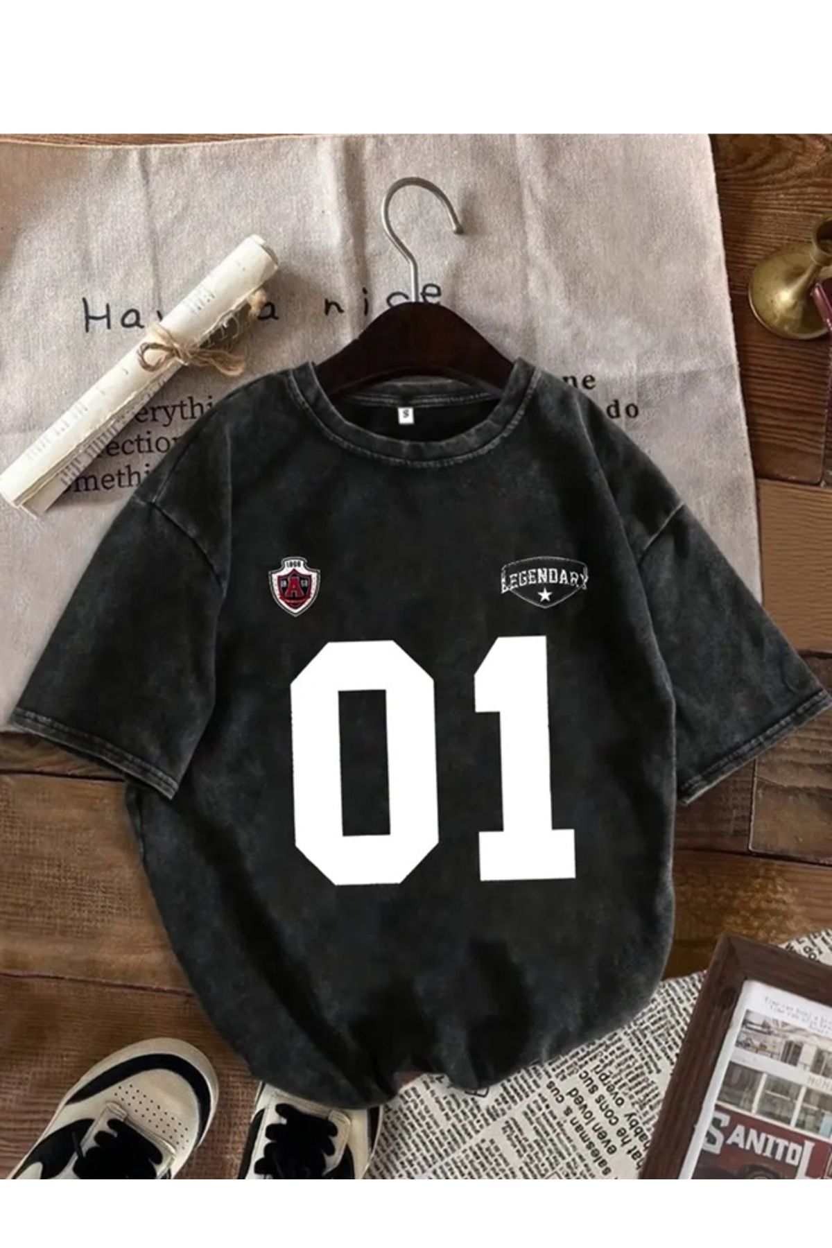 Touz Moda 01 Baskılı Yıkamalı Vintage Unisex Oversize T-Shirt