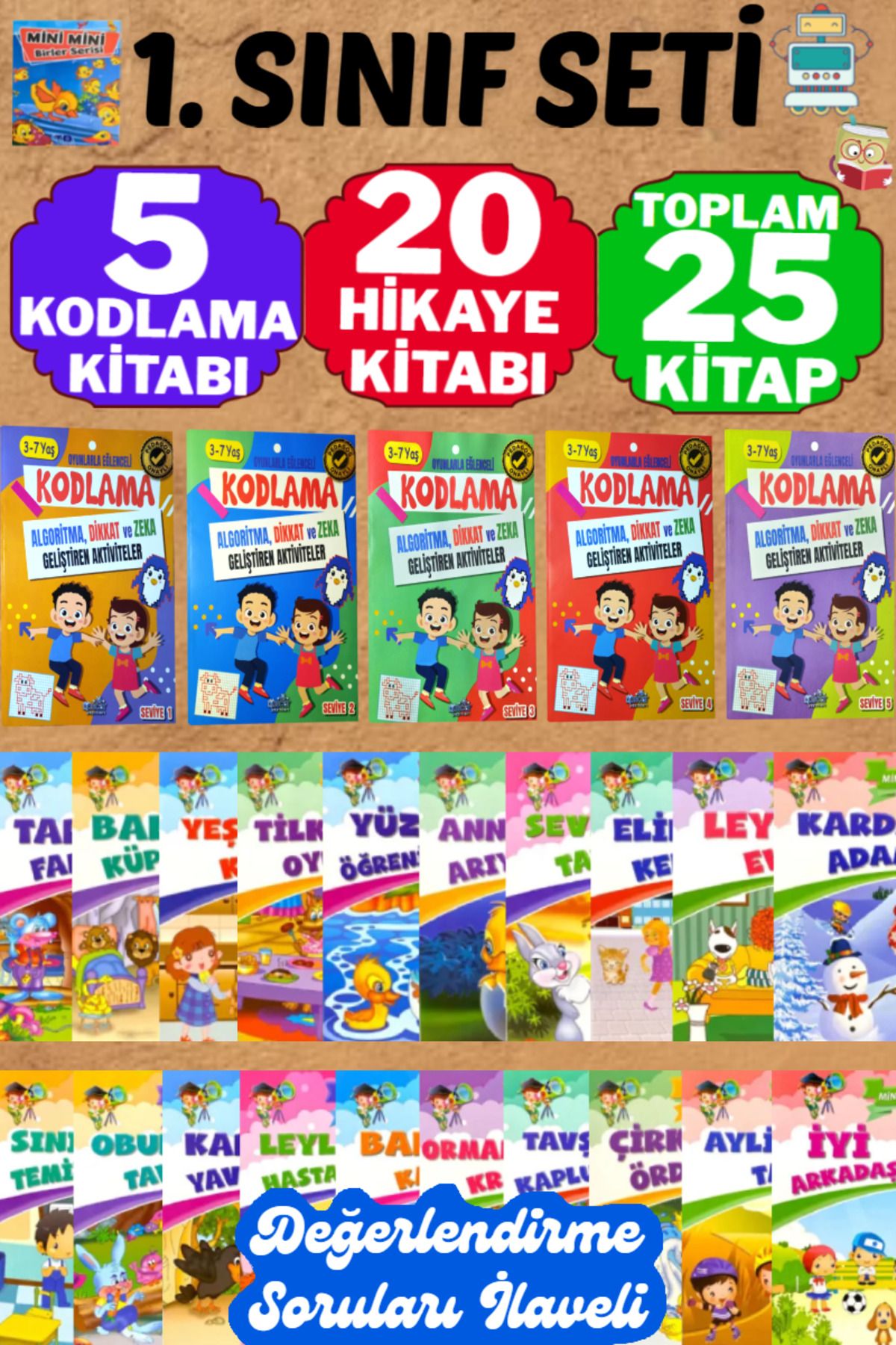 Altınpost Yayınları 1. Sınıf Seti (Toplam 25 Kitap) | Pedagog Onaylı 5 Kodlama Kitabı+MEB Onaylı 20 Hikaye Kitabı