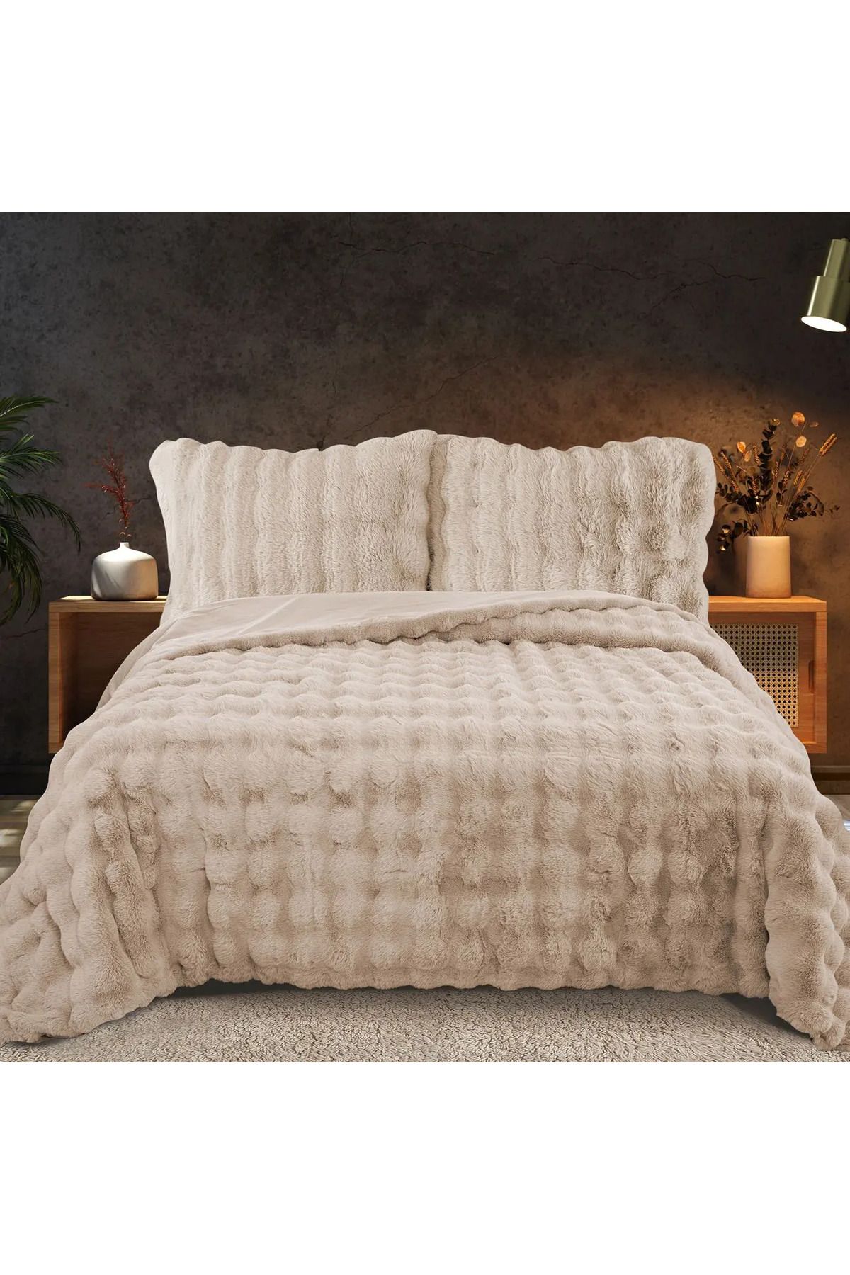 ELLE HOME Rabbit Çift Kişilik Yatak Örtüsü - Vizon